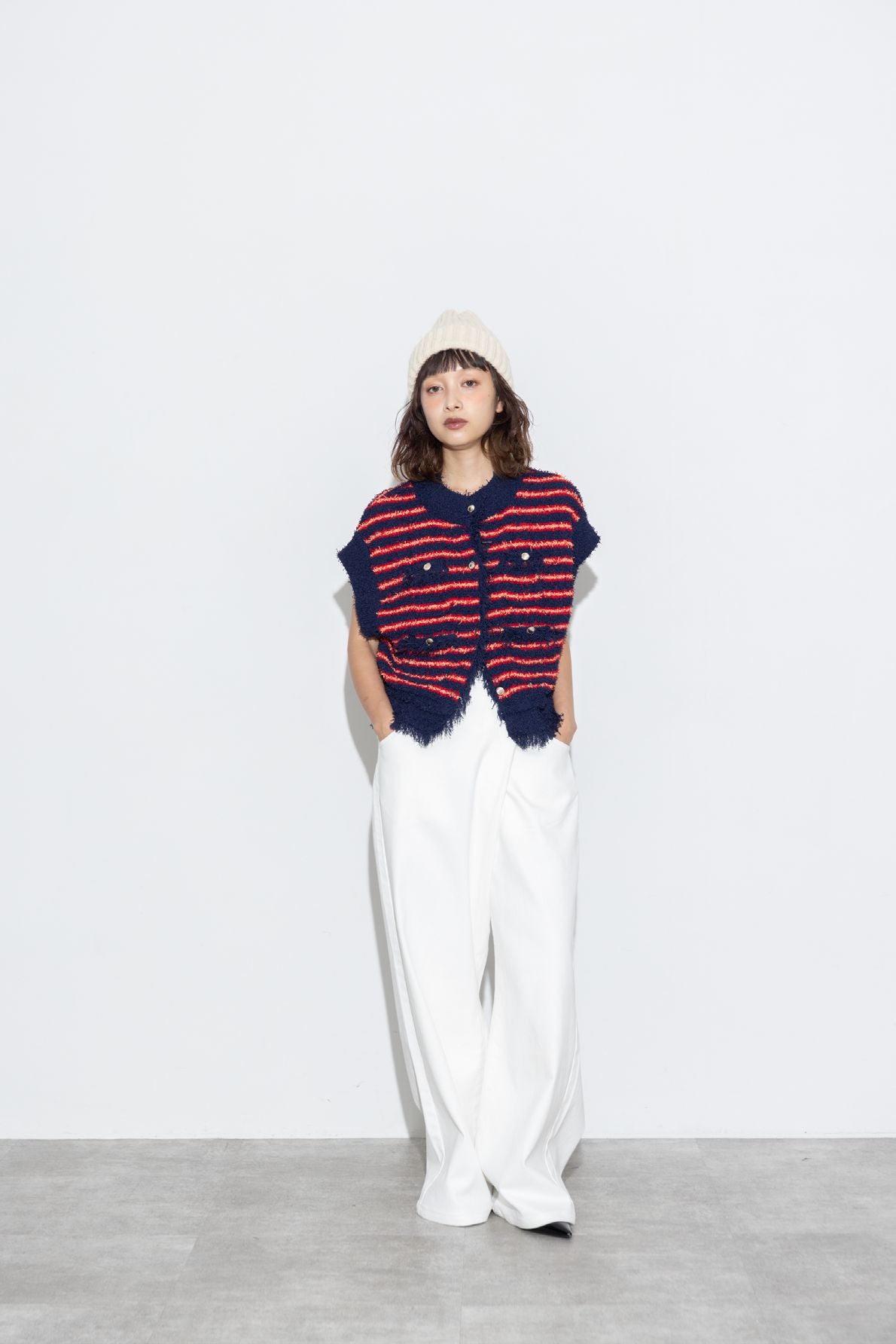 【MARGAUX VINTAGEO】ボーダーシャネルニットベスト/MG KN-27021-S