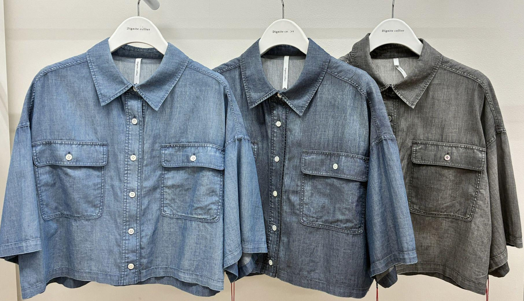 【Dignite Collier】シアーデニム半袖シャツ/80268216