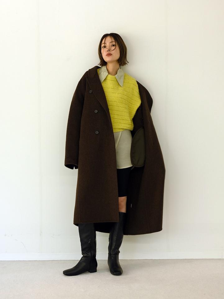 HERENCIA】ZIPデザインダブルウールロングコート/H125309