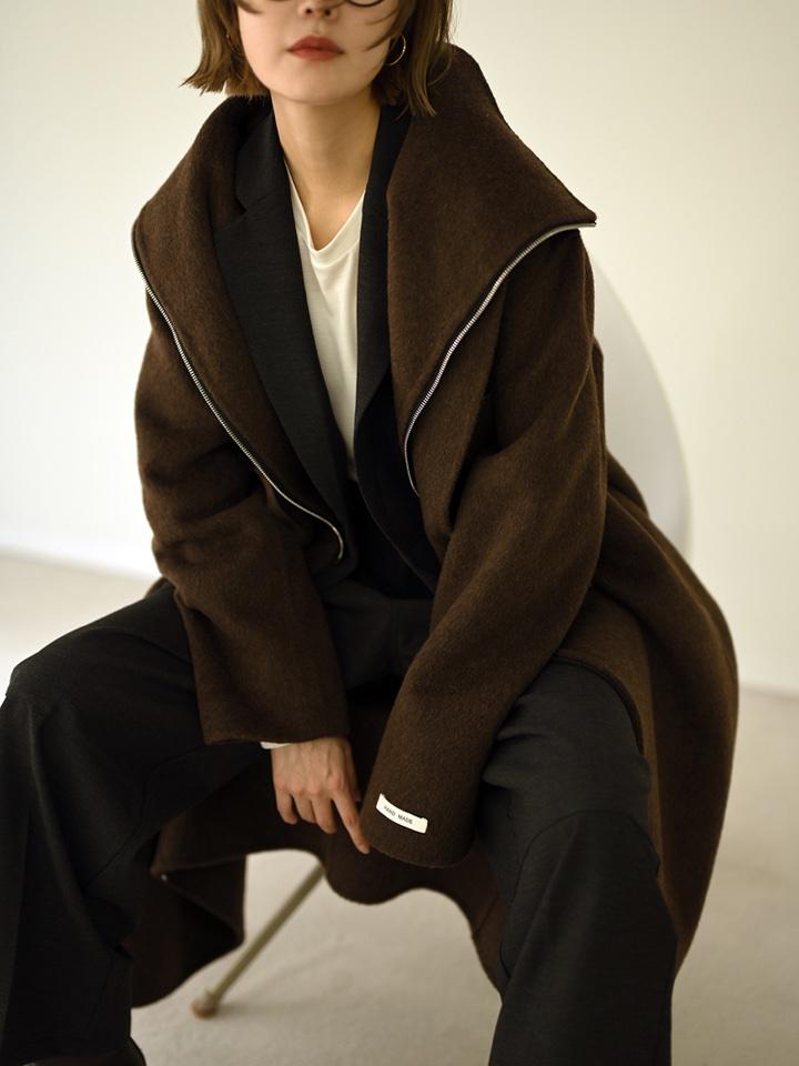 【HERENCIA】ZIPデザインダブルウールロングコート/H125309