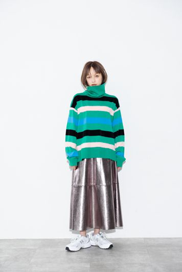 【MARGAUX VINTAGE】異素材ボーダータートルニット/MG KN-26120-A