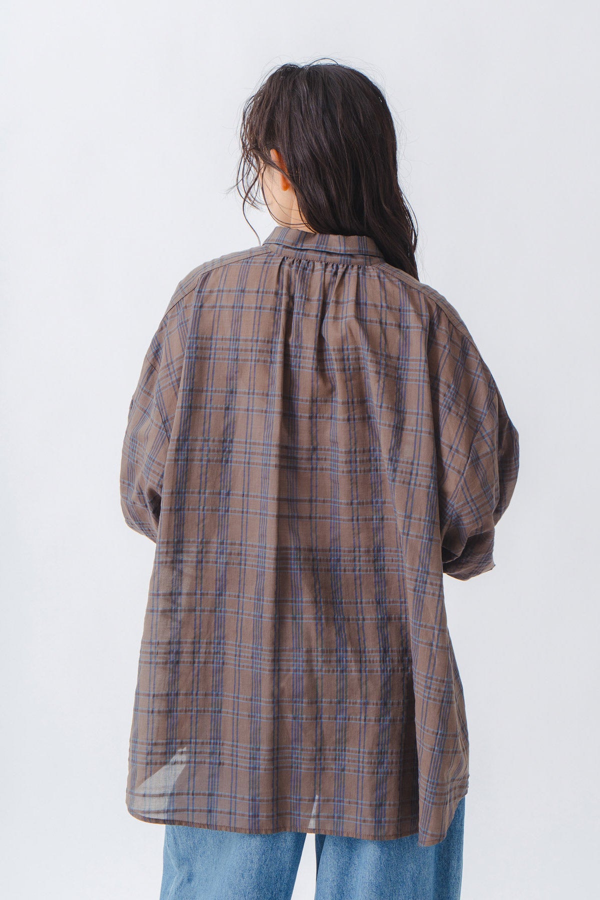【WHYTO.】シアーチェックボリュームブラウス/WHT27HBL4120