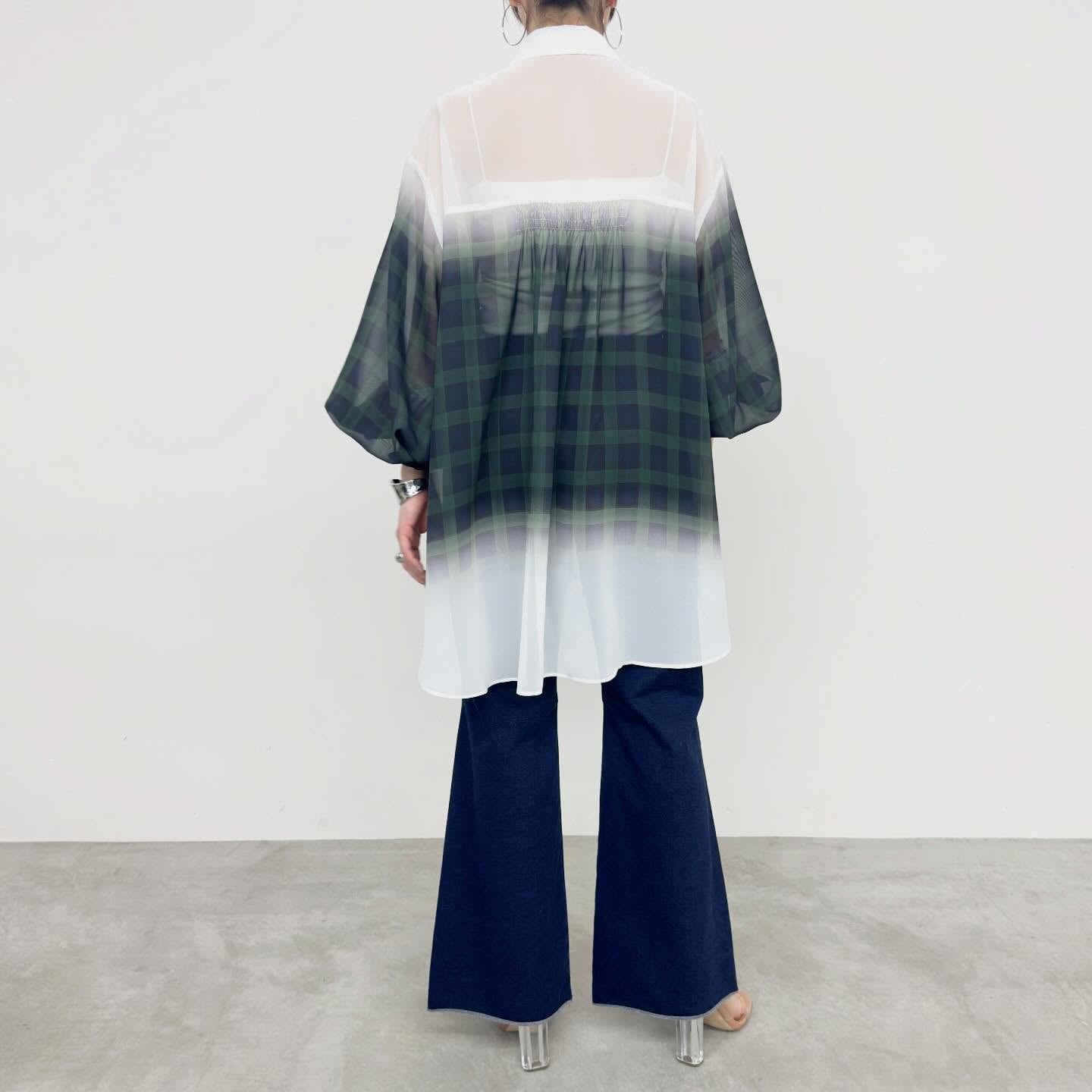 【NUS】シアーグラデーションチェック袖シャーリングシャツ/652-35500