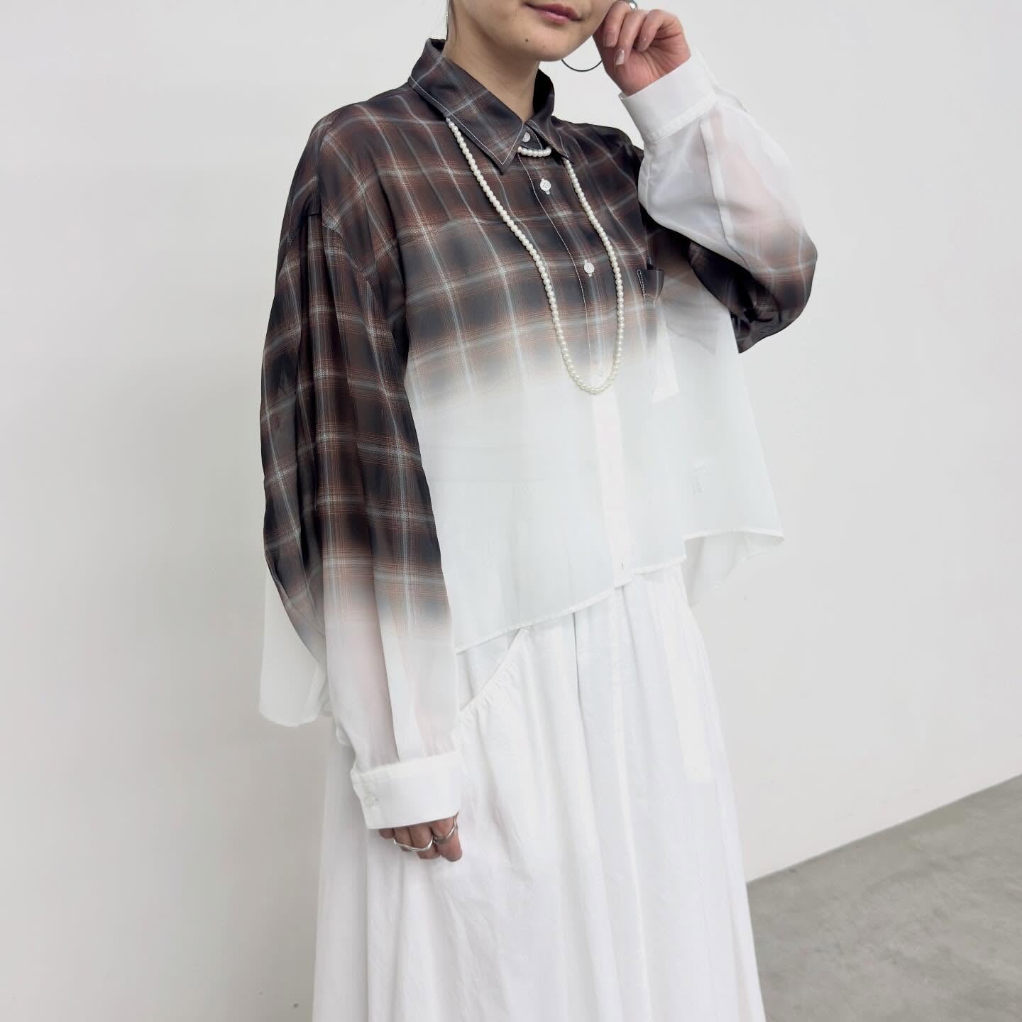 【NUS】シアーグラデーションチェックショートフレアシャツ/652-35501