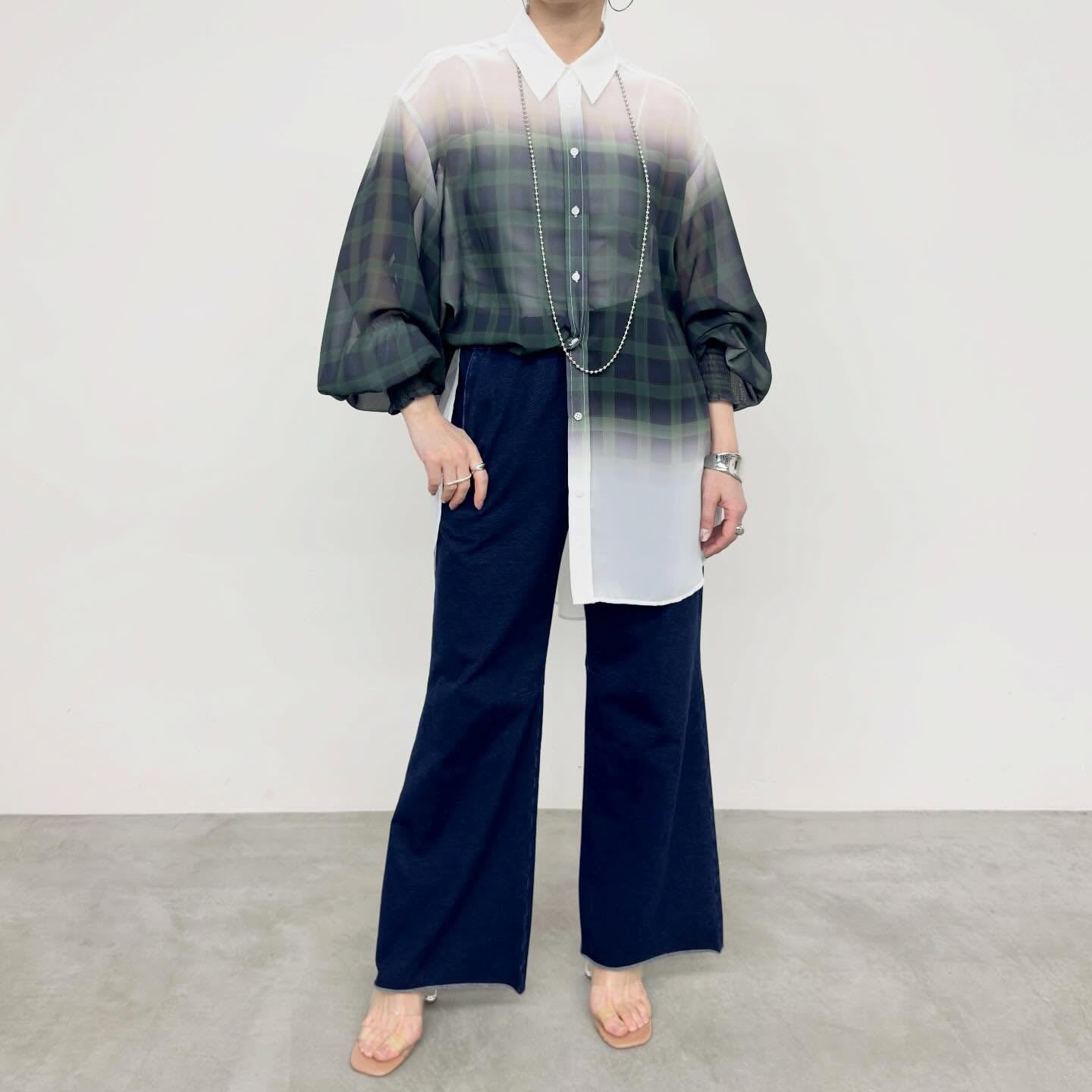 【NUS】シアーグラデーションチェック袖シャーリングシャツ/652-35500