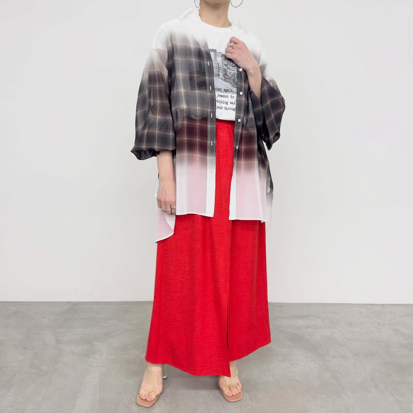 【NUS】シアーグラデーションチェック袖シャーリングシャツ/652-35500