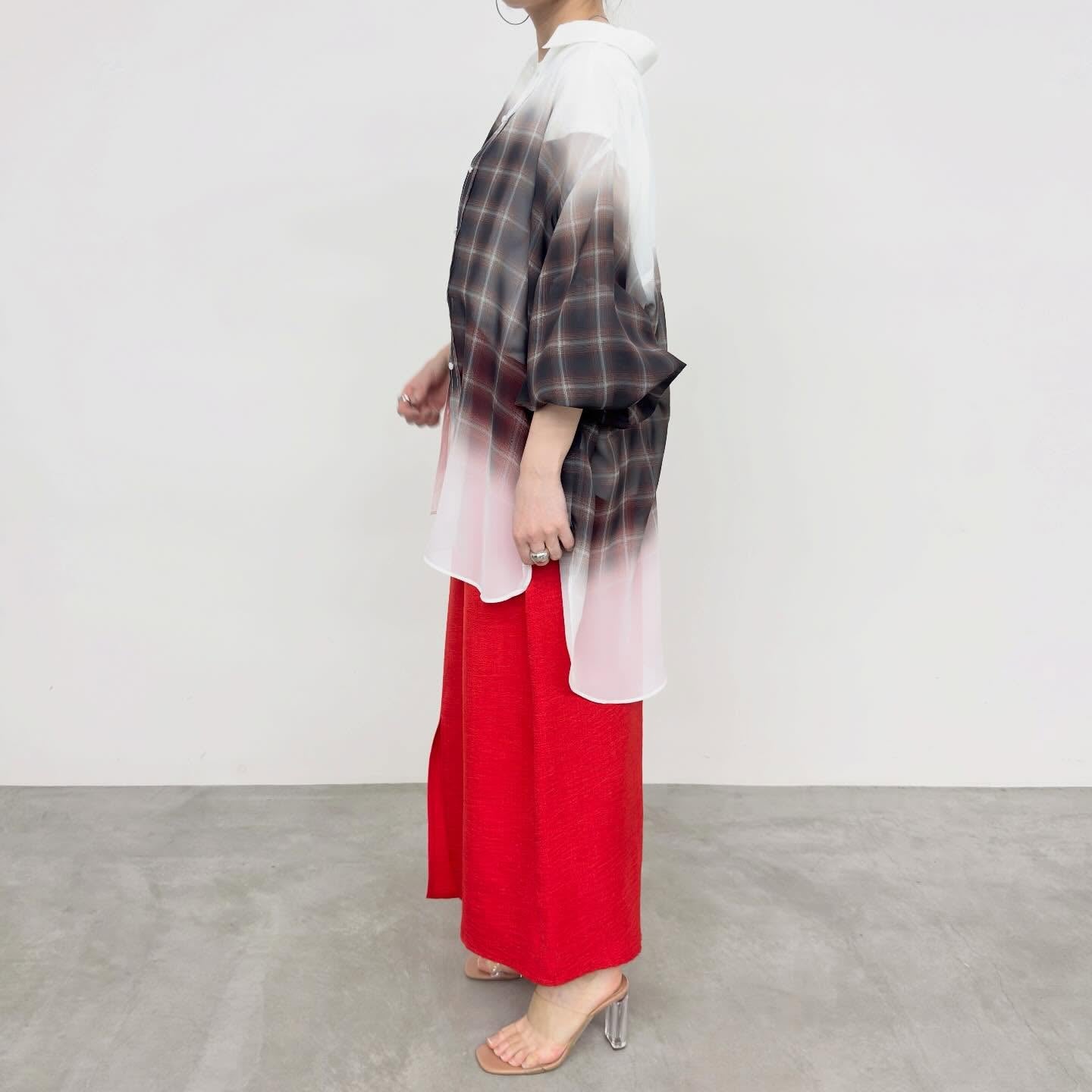 【NUS】シアーグラデーションチェック袖シャーリングシャツ/652-35500