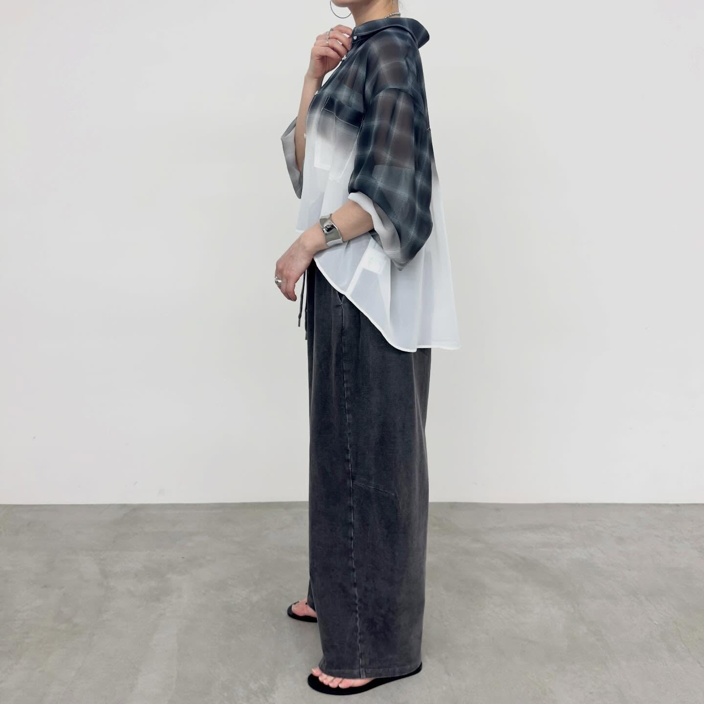 【NUS】シアーグラデーションチェックショートフレアシャツ/652-35501