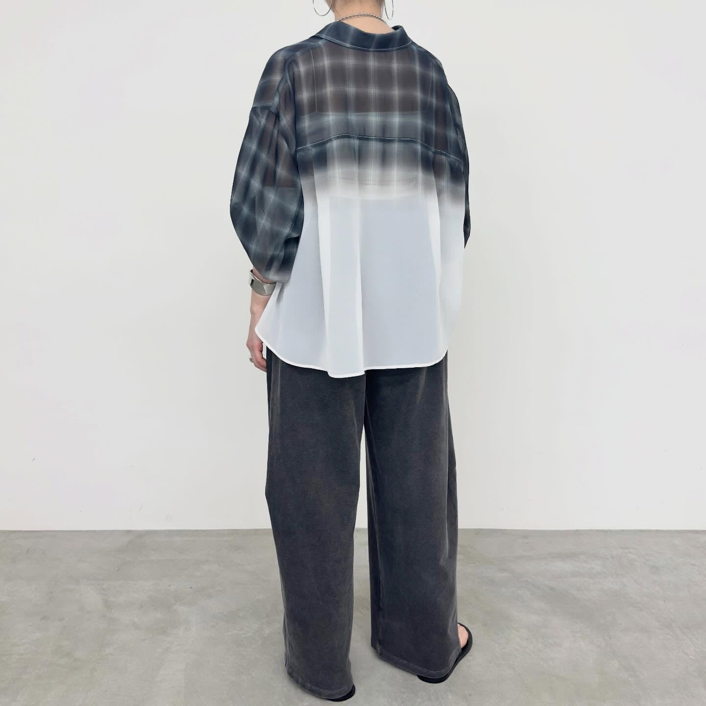 【NUS】シアーグラデーションチェックショートフレアシャツ/652-35501