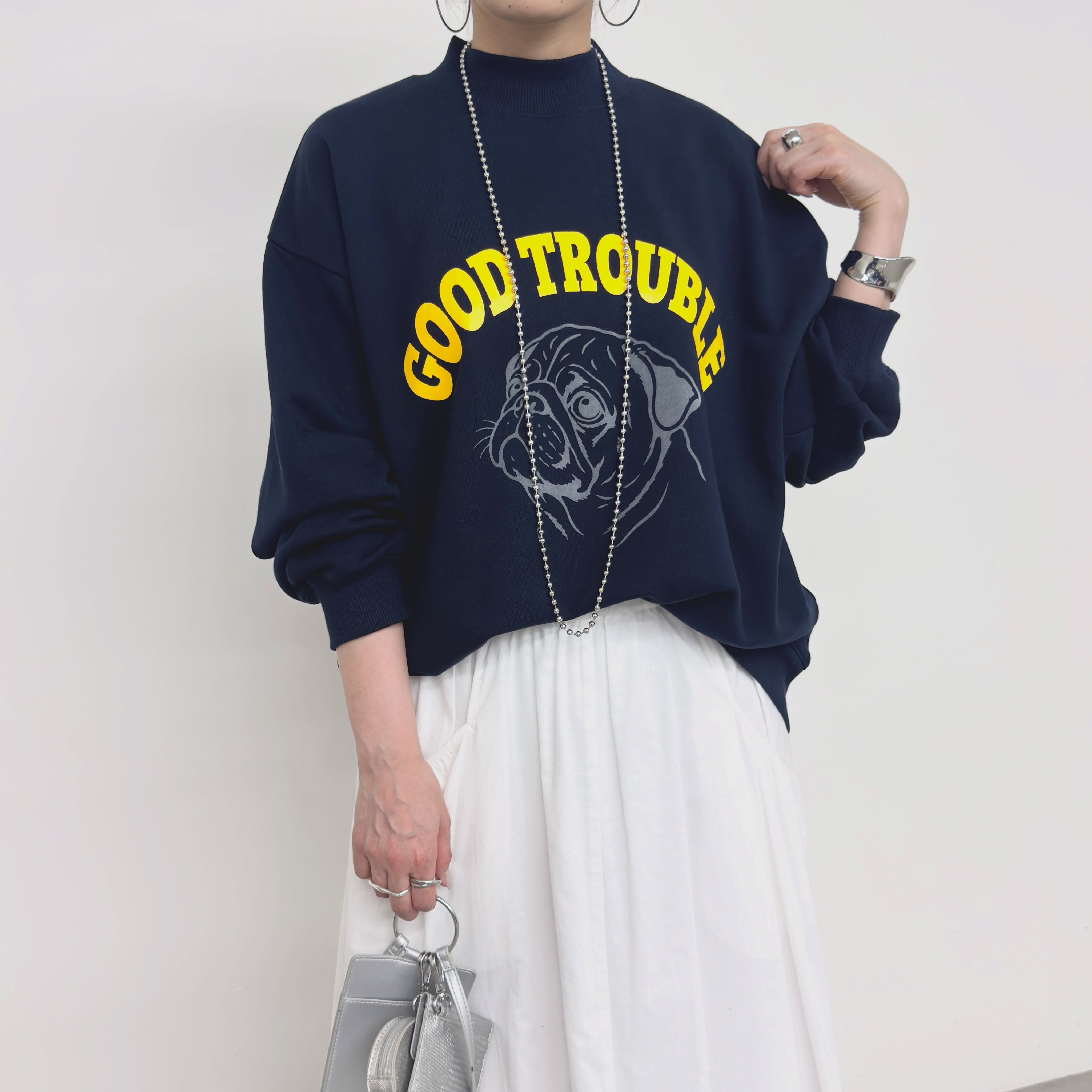 【NUS】国産裏毛フロッキーパグモックネックプルオーバー/650-35558