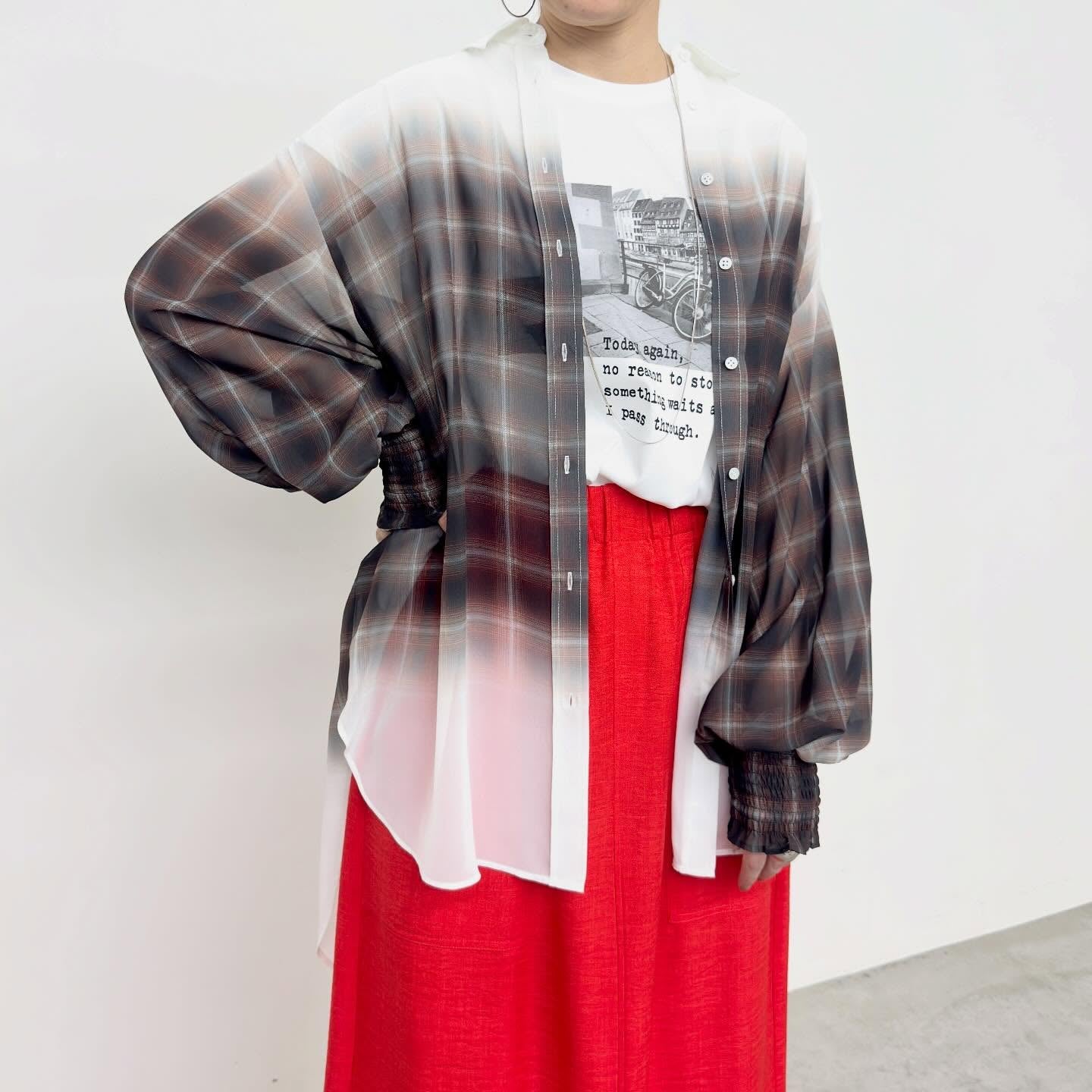 【NUS】シアーグラデーションチェック袖シャーリングシャツ/652-35500