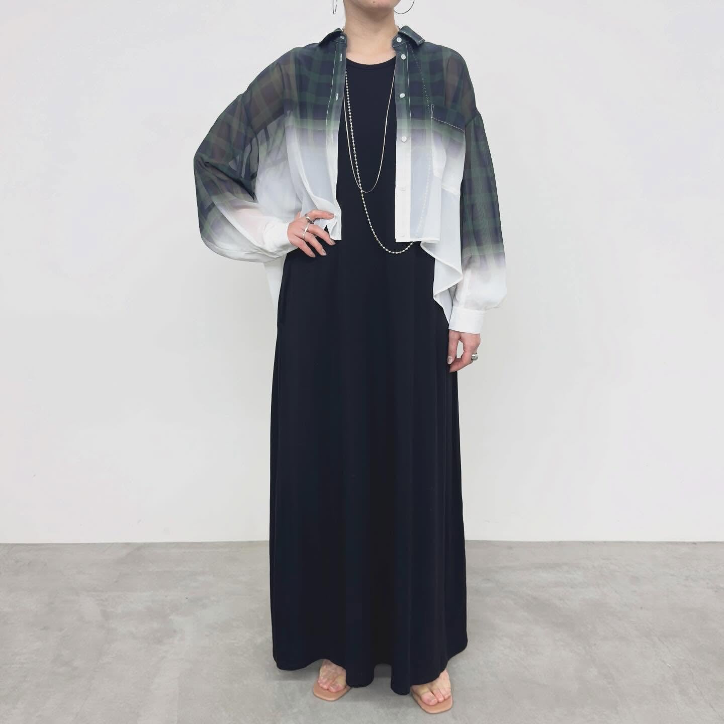 【NUS】シアーグラデーションチェックショートフレアシャツ/652-35501