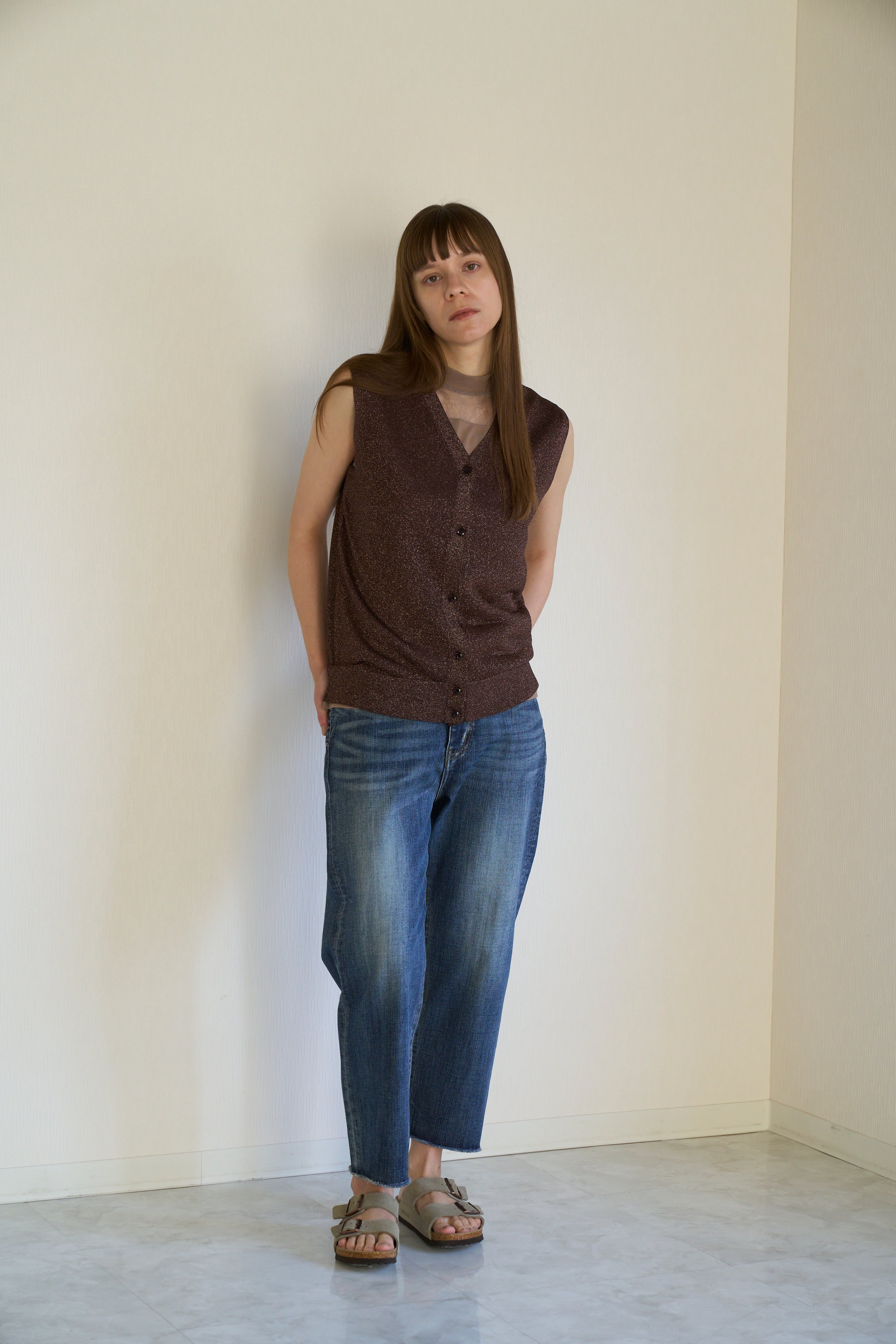 【Ordinary】シアーラメVネックベスト/BO26-507N