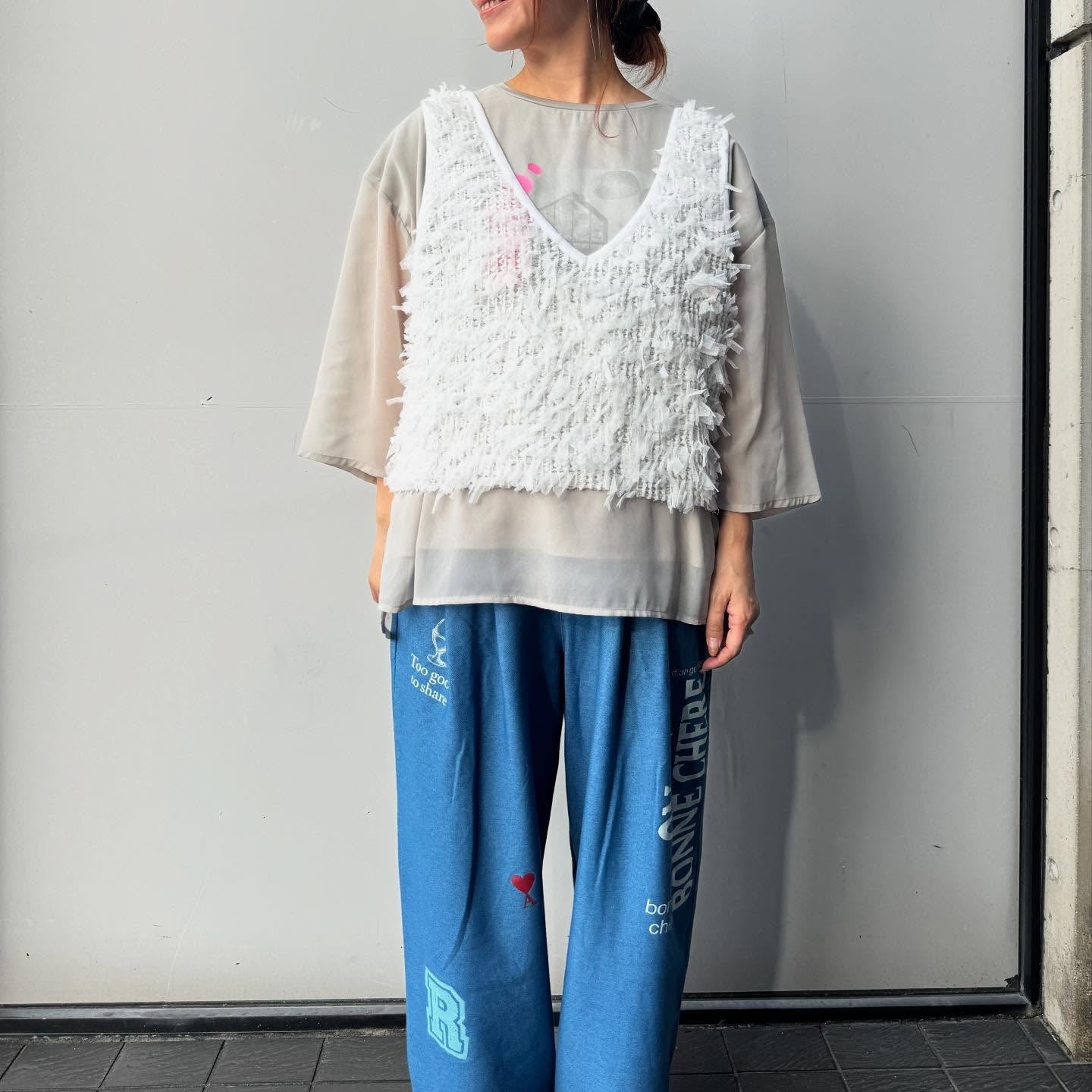 【QTUME】チュチュフリンジ2wayニットコンビベスト/612-25704