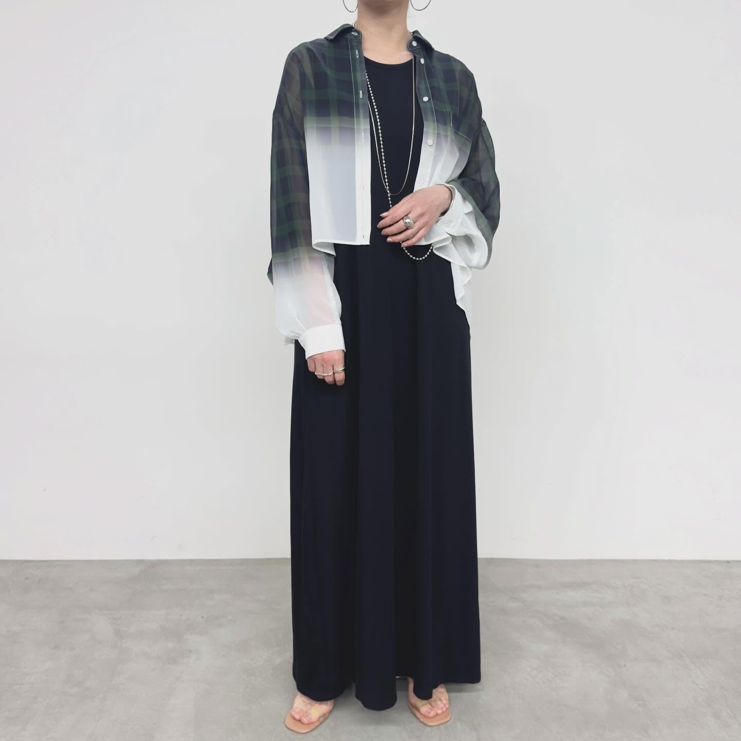 【NUS】シアーグラデーションチェックショートフレアシャツ/652-35501