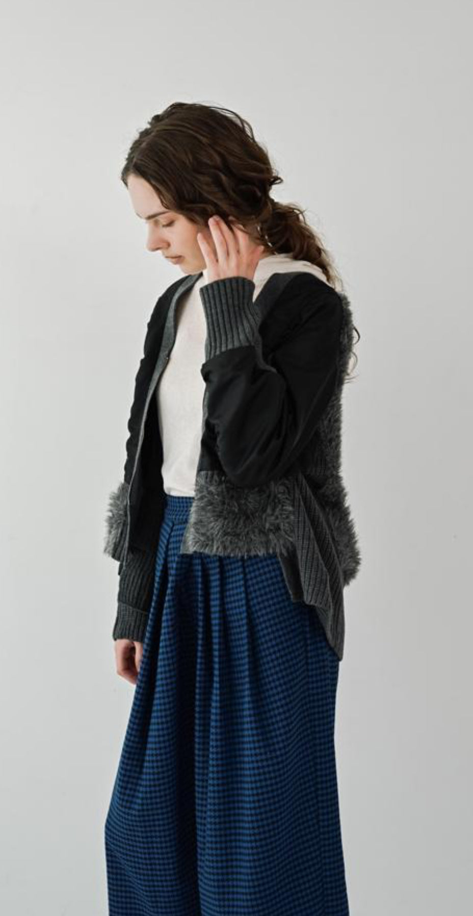 【ANGELINA】フェザーマテリアルMixブルゾン/25238-3586Q-W