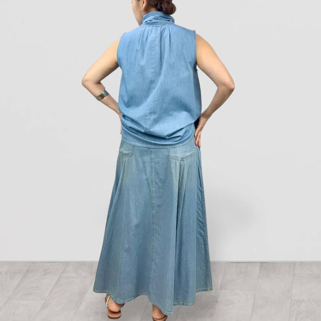 【QTUME】6.5onzデニムアシメントリースカート/612-26007