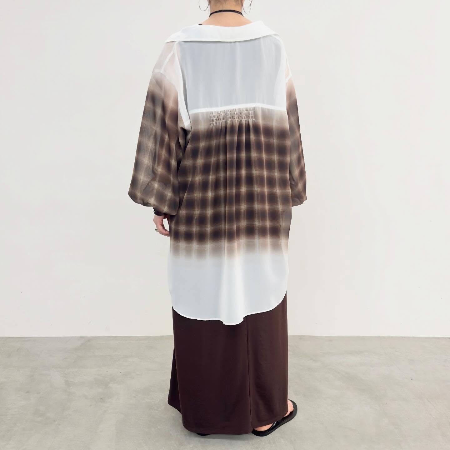 【NUS】シアーグラデーションチェック袖シャーリングシャツ/652-35500