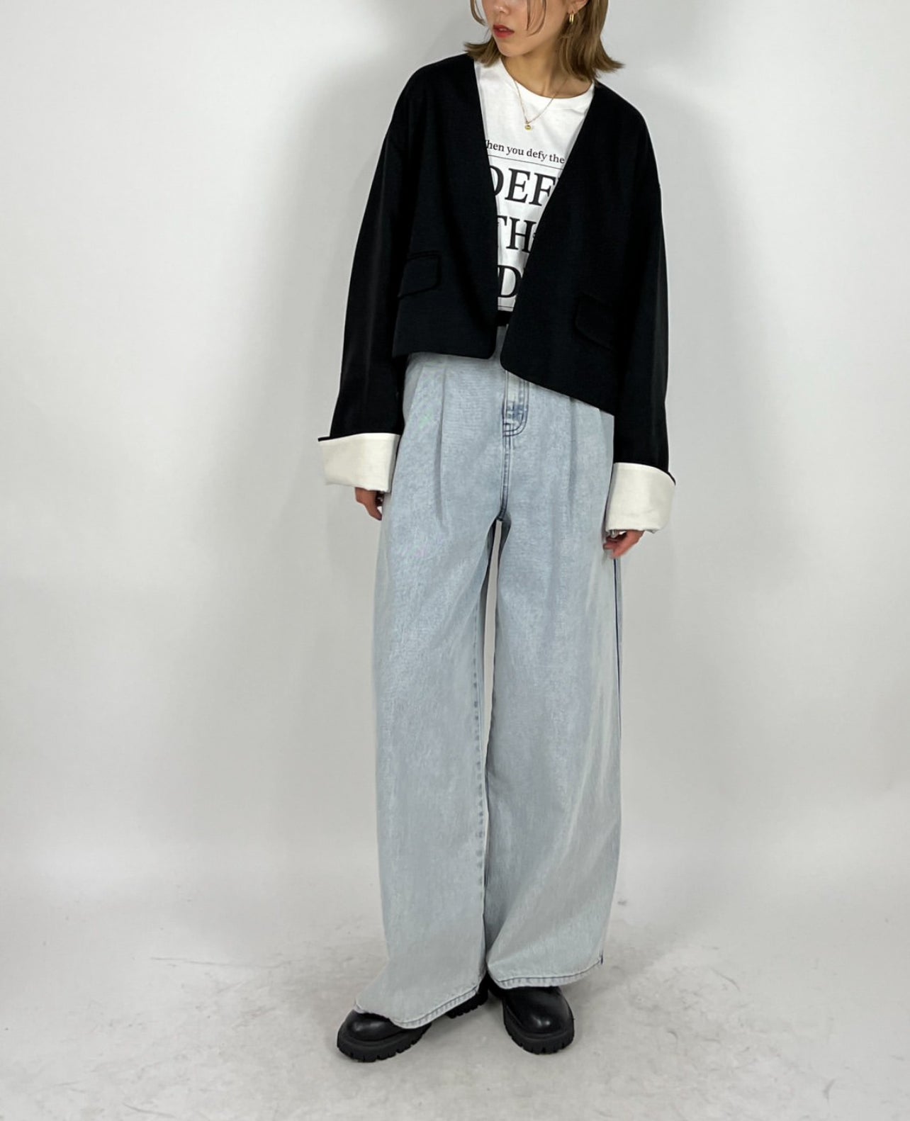 【PASSIONE】デザインノーカラージャケット/536419