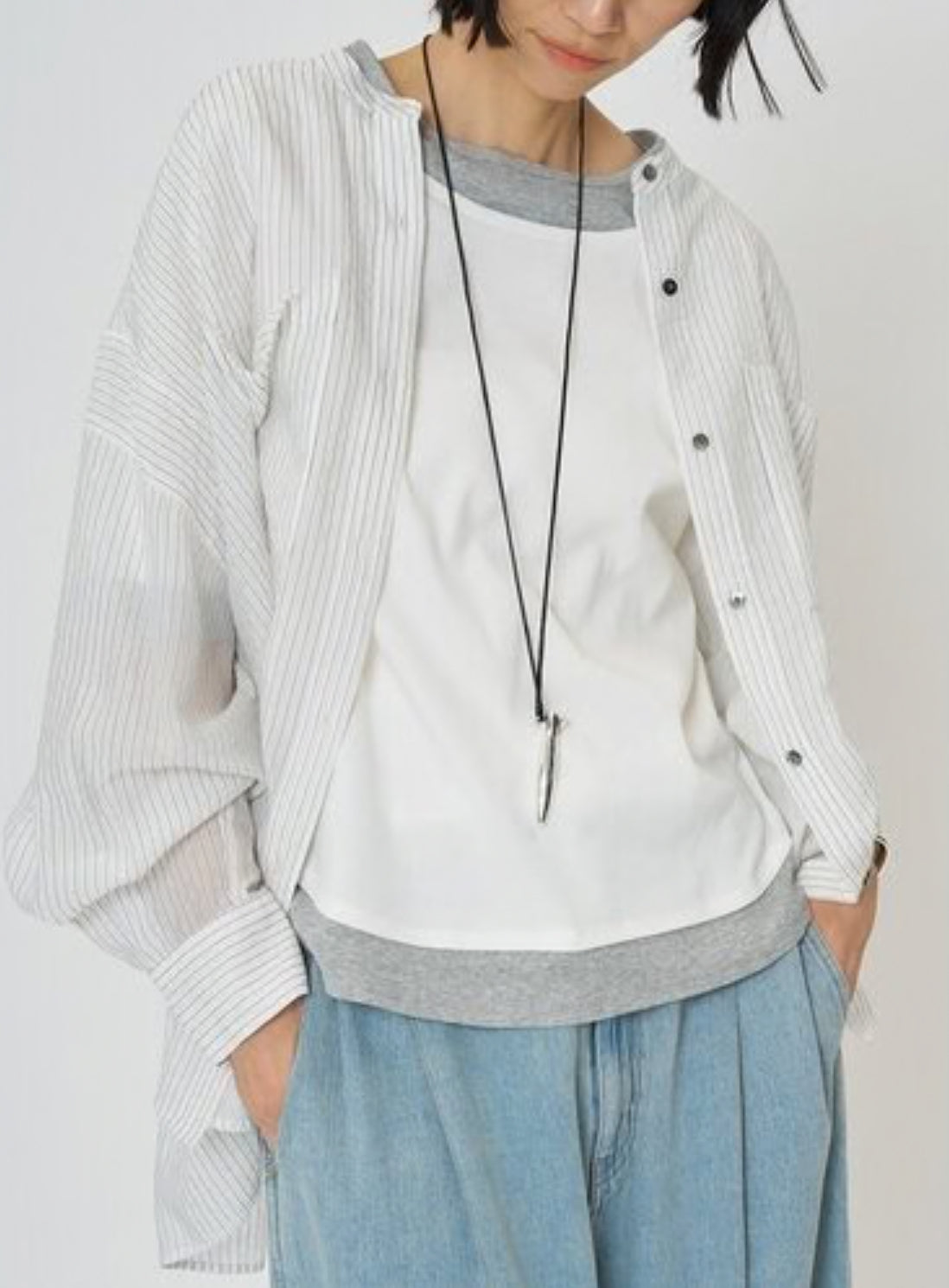 【CHIGNON】シアーストライプオーバーシャツ/1861-005KK