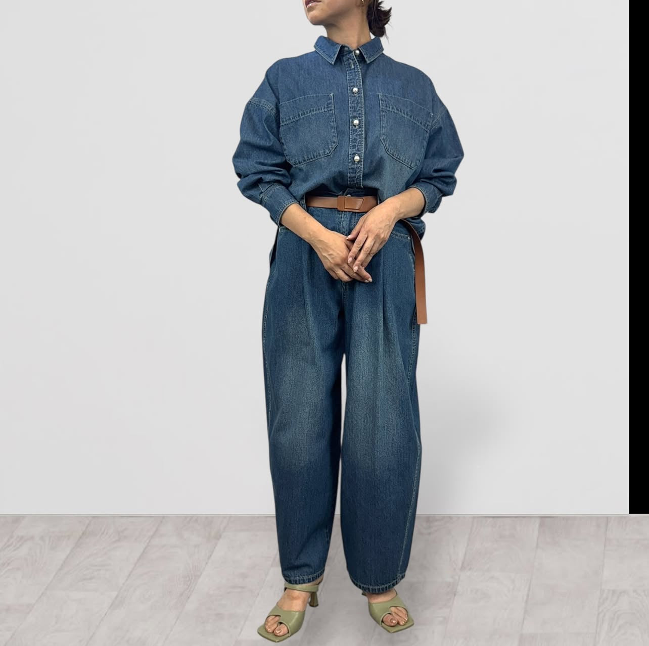 【QTUME】8onzデニムワイドバレルレッグパンツ/612-26000