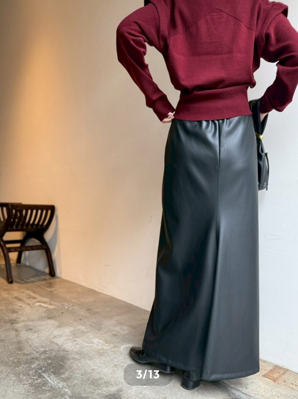 【cafune】エコレザーバックフレアスカート/545620