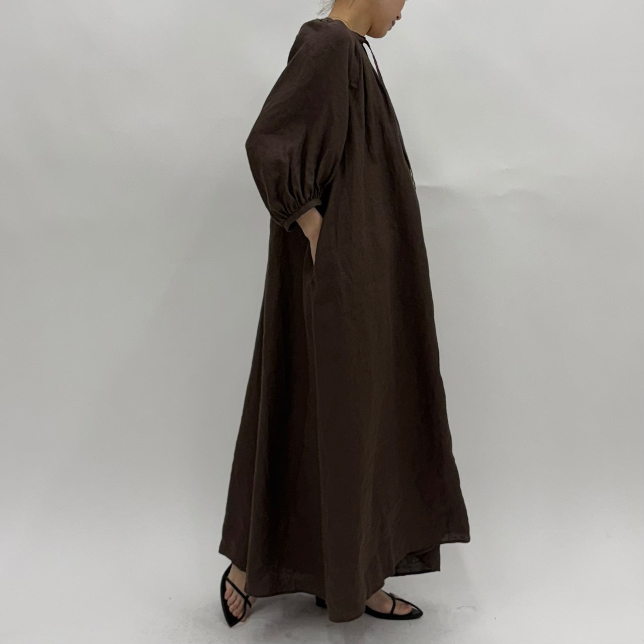 【cafune】フレンチリネンギャザーワンピース/25101