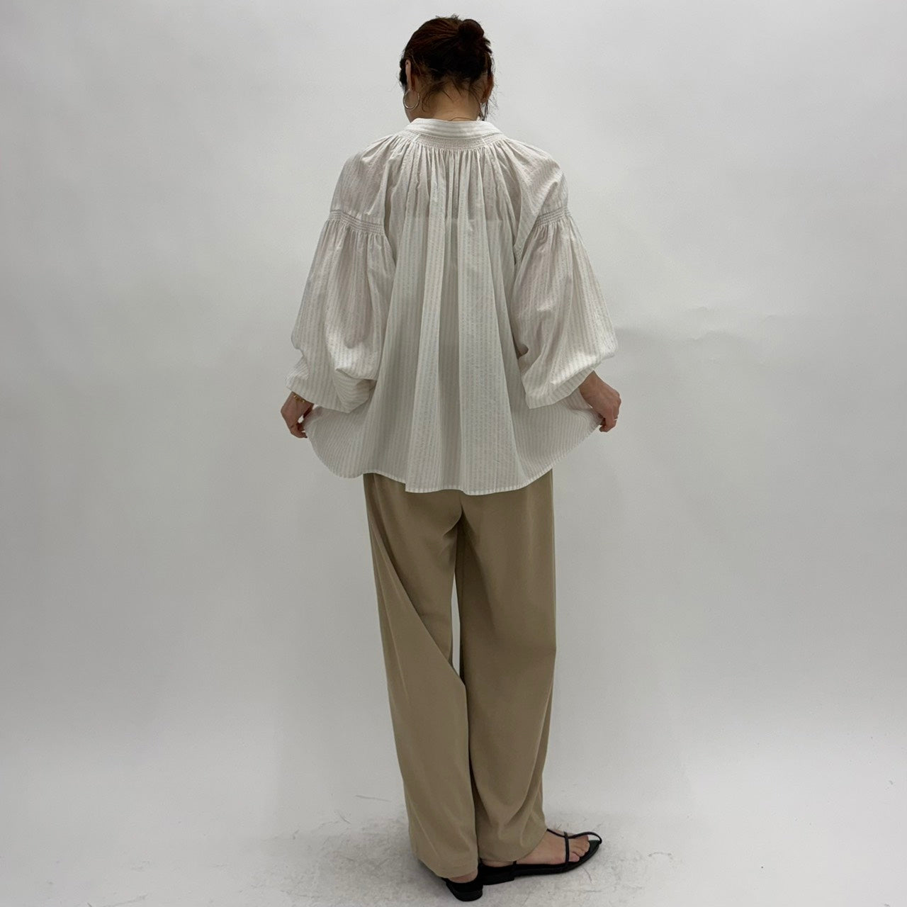 【cafune】ラメストライプギャザーブラウス/25911