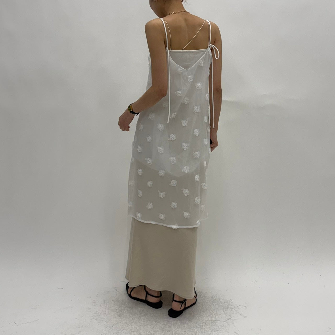 【cafune】フラワーモチーフロングキャミソール/25936