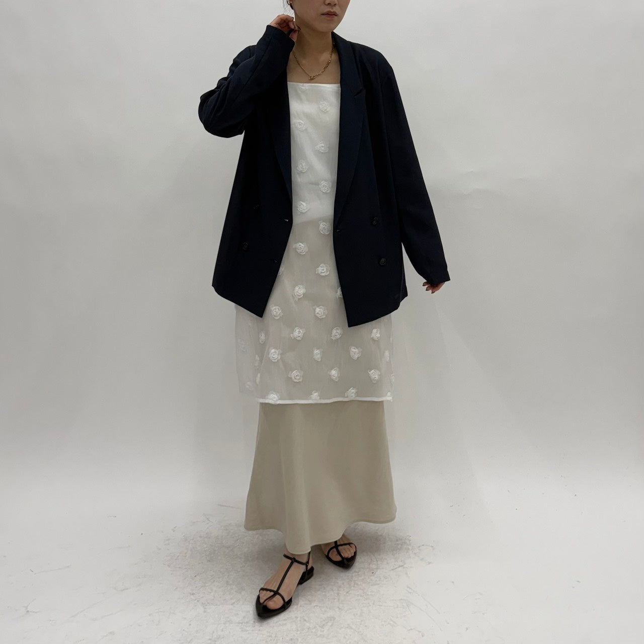 【cafune】フラワーモチーフロングキャミソール/25936