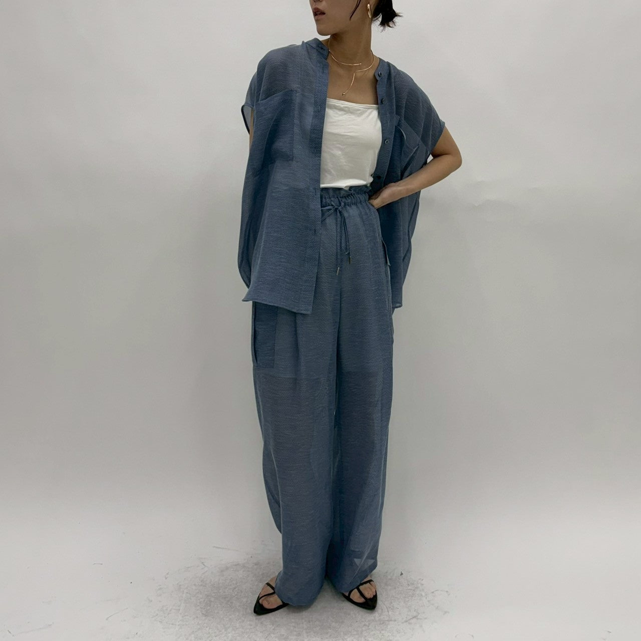 【cafune】エアリーメッシュフレンチシャツ/25944