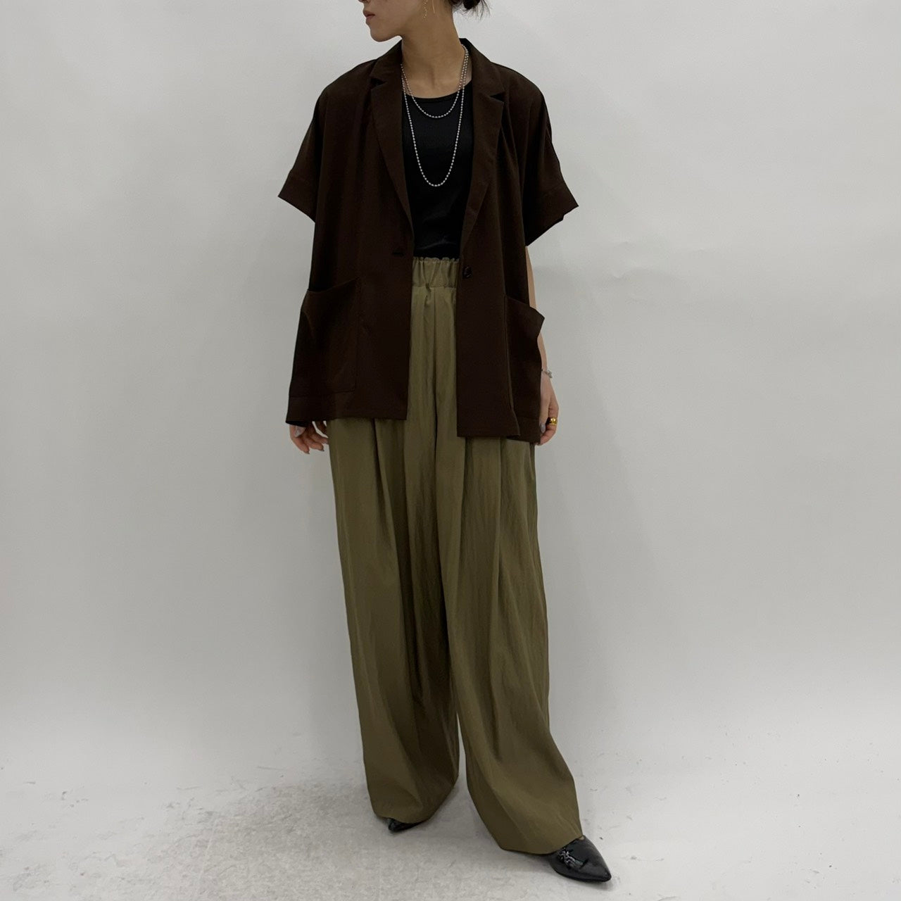 【cafune】マットストレッチジョーゼットハーフスリーブジャケット/35405