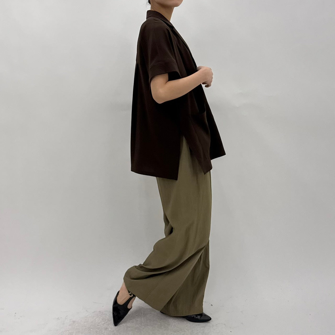 【cafune】マットストレッチジョーゼットハーフスリーブジャケット/35405