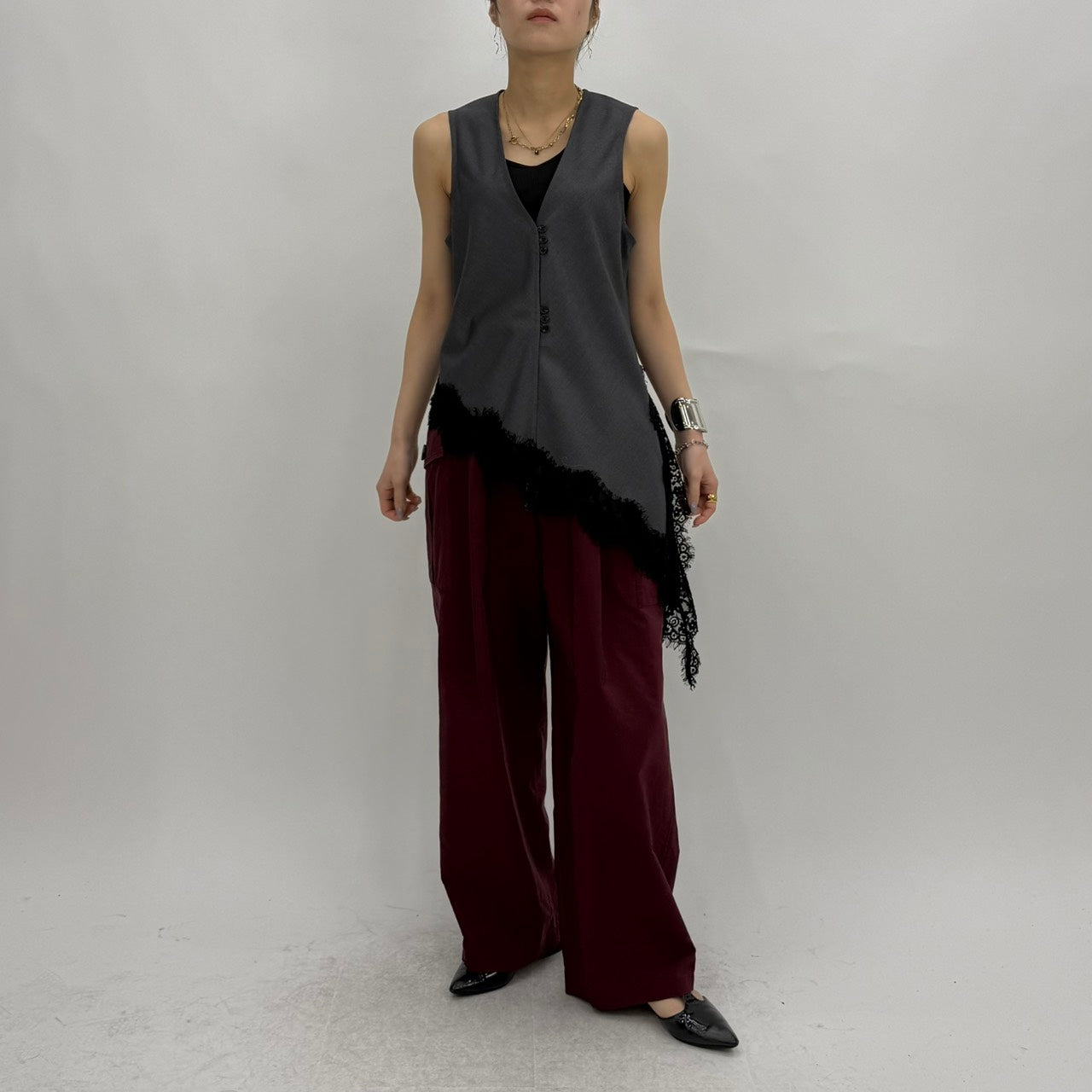 【cafune】アシメントリーレースジレ/35918