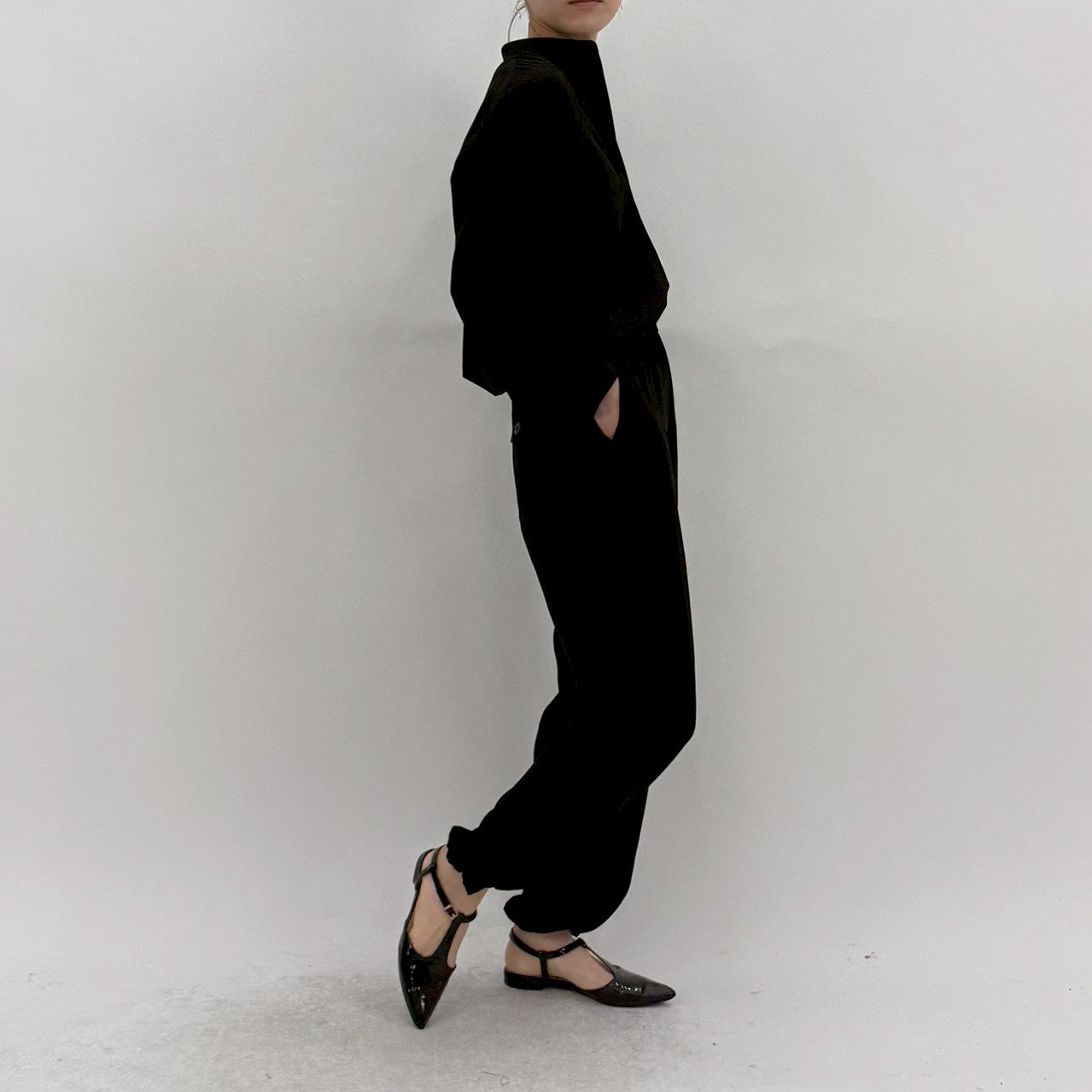 【cafune】マットストレッチジョーゼットポケットブラウス/35921