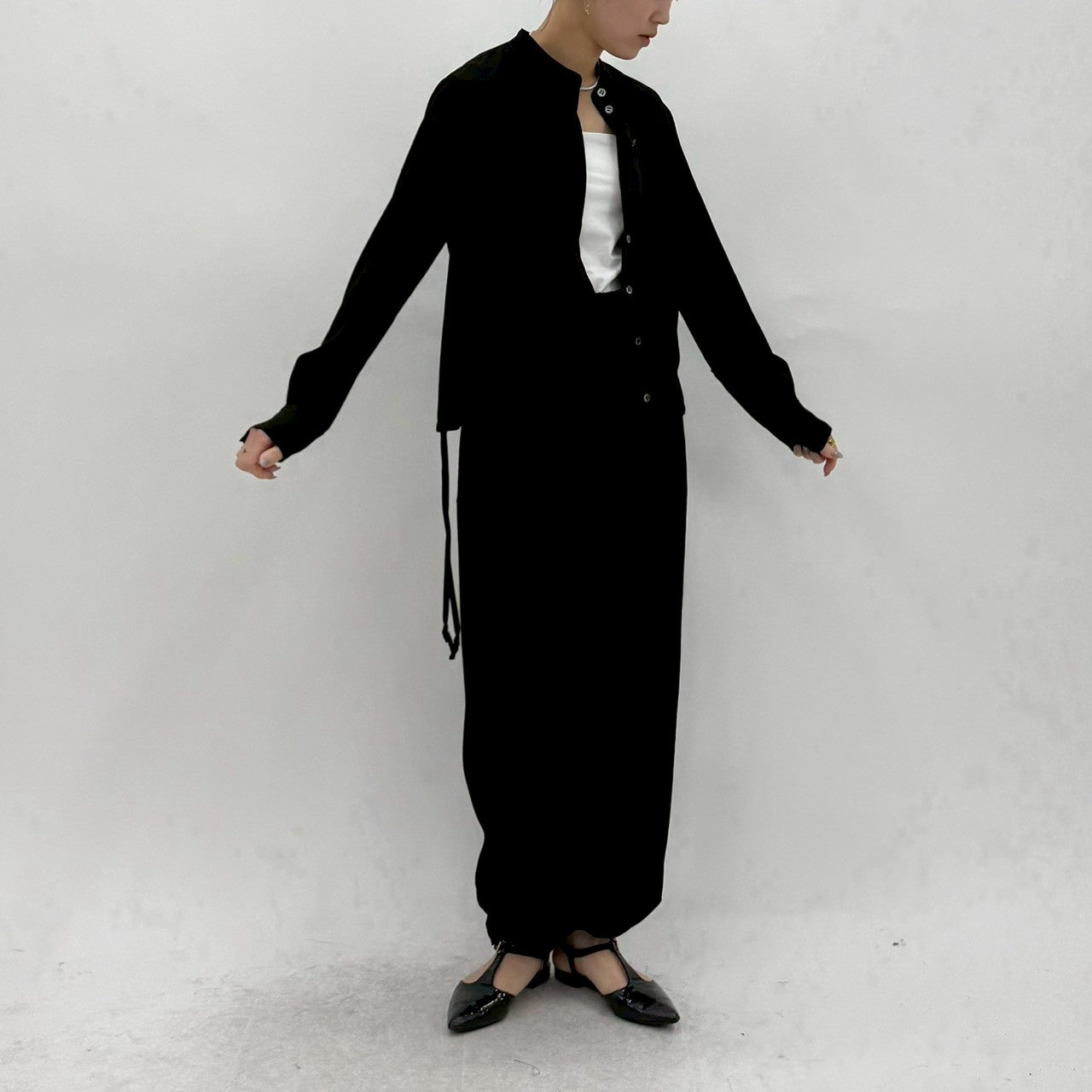 【cafune】マットストレッチジョーゼットポケットブラウス/35921