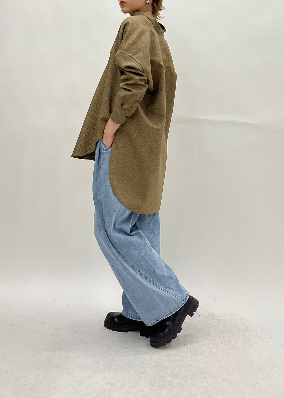 【PASSIONE】ノーカラーロングシャツ/36919