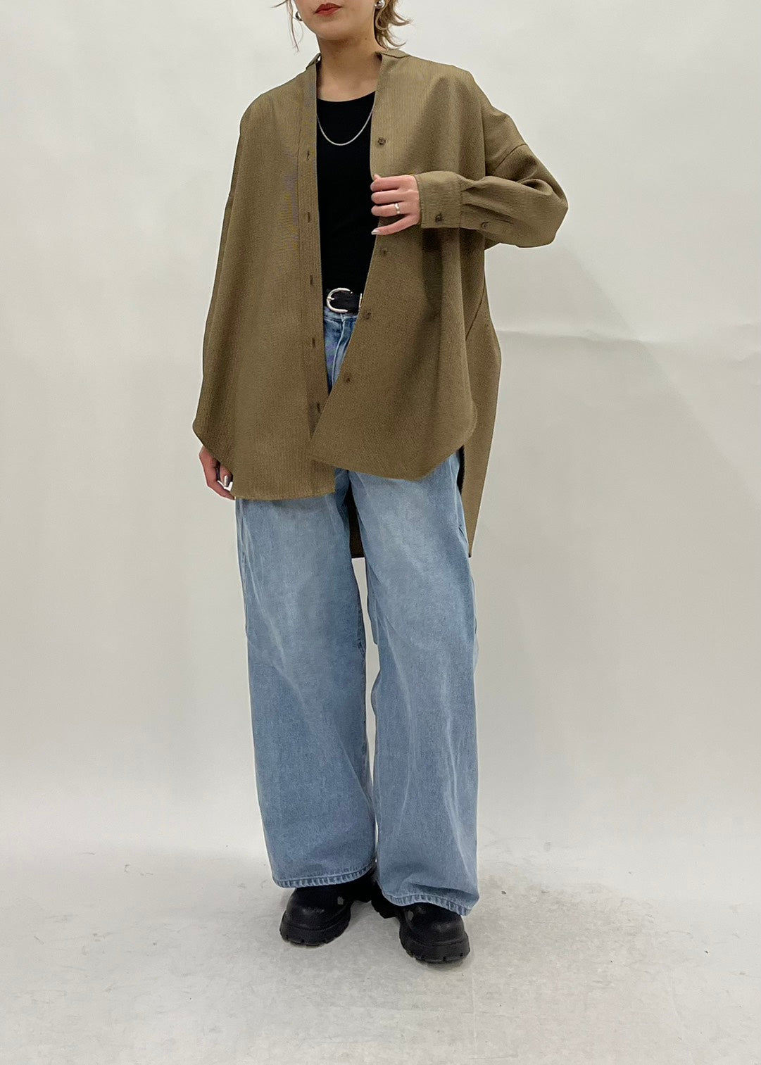 【PASSIONE】ノーカラーロングシャツ/36919