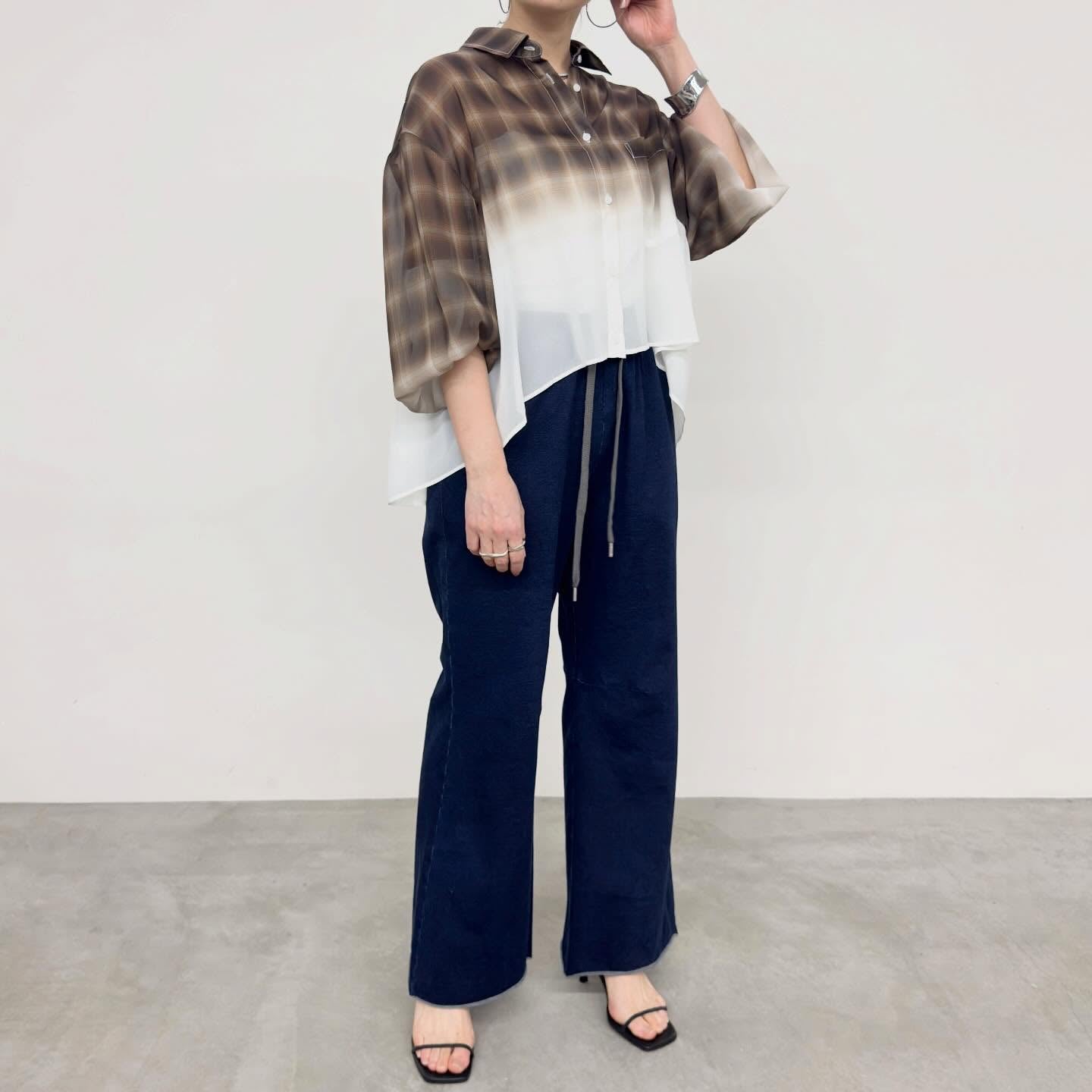 【NUS】シアーグラデーションチェックショートフレアシャツ/652-35501