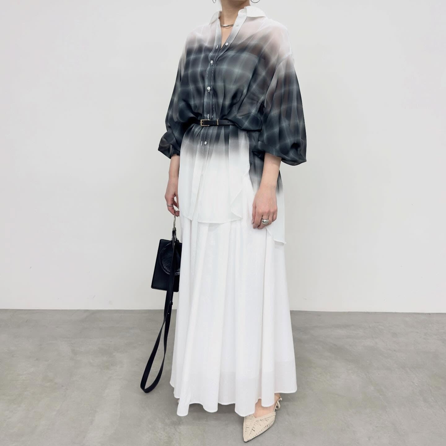 【NUS】シアーグラデーションチェック袖シャーリングシャツ/652-35500