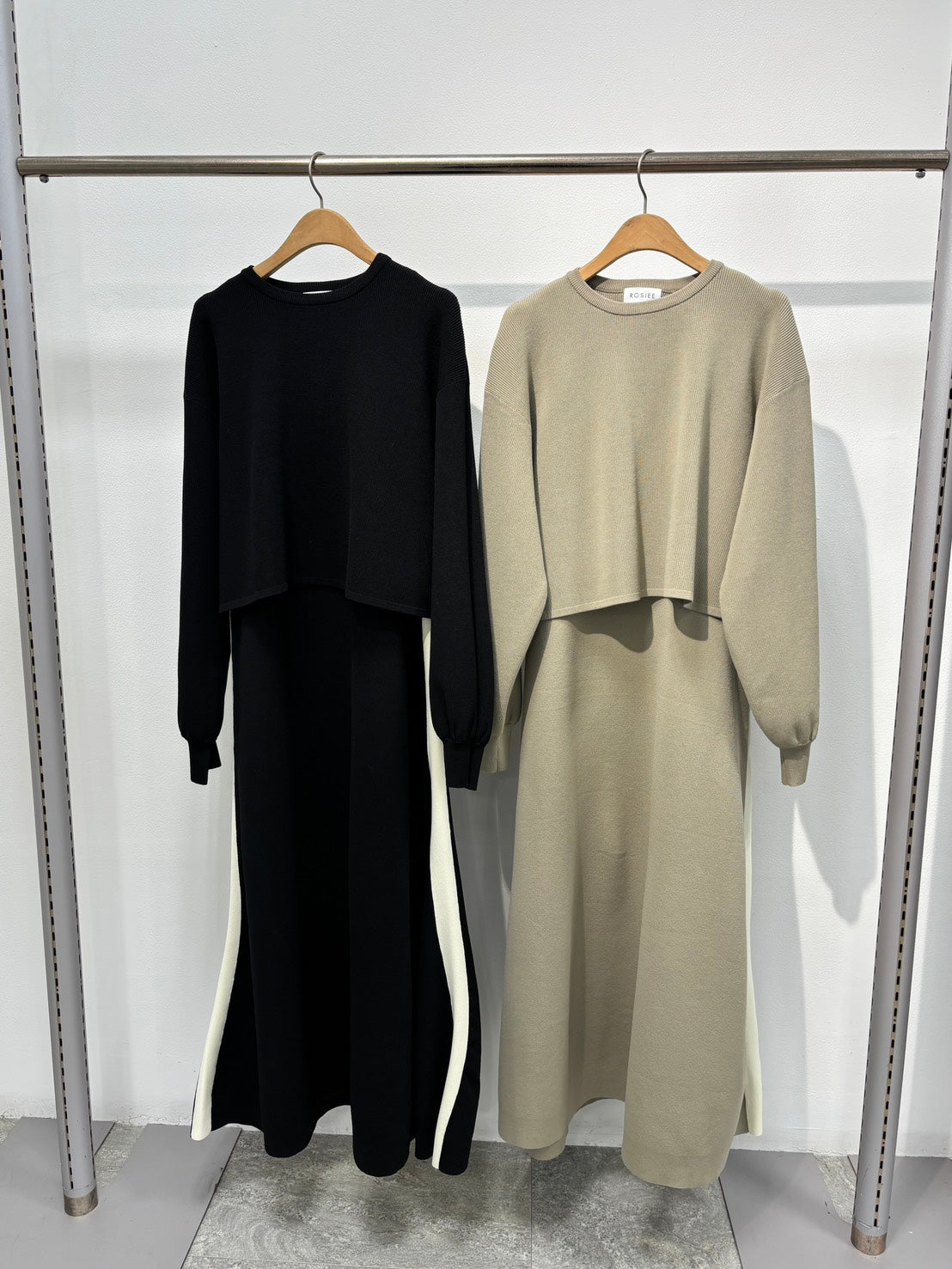 【ROSIEE】脇配色ラインレイヤード風ニットワンピース/R781219