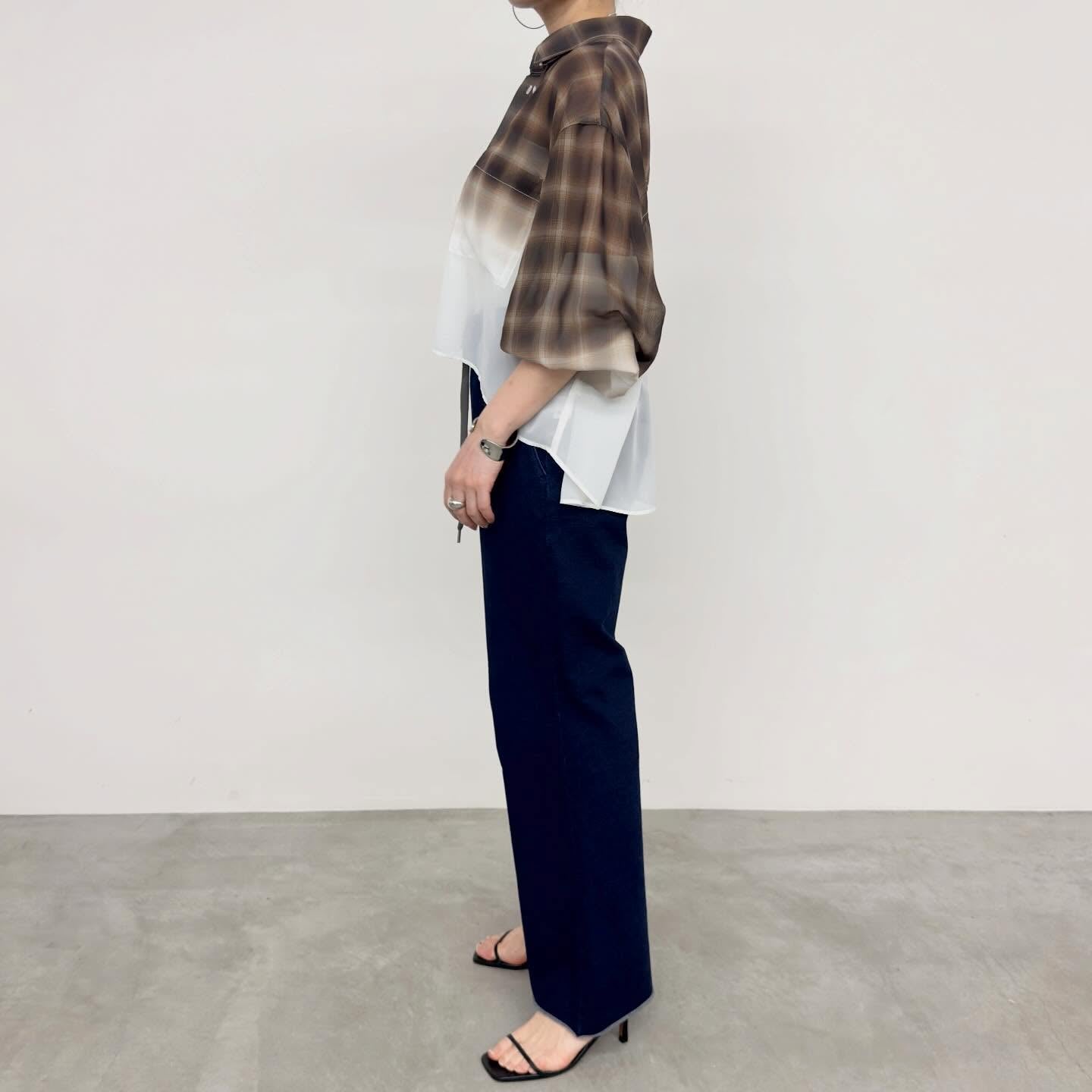 【NUS】シアーグラデーションチェックショートフレアシャツ/652-35501