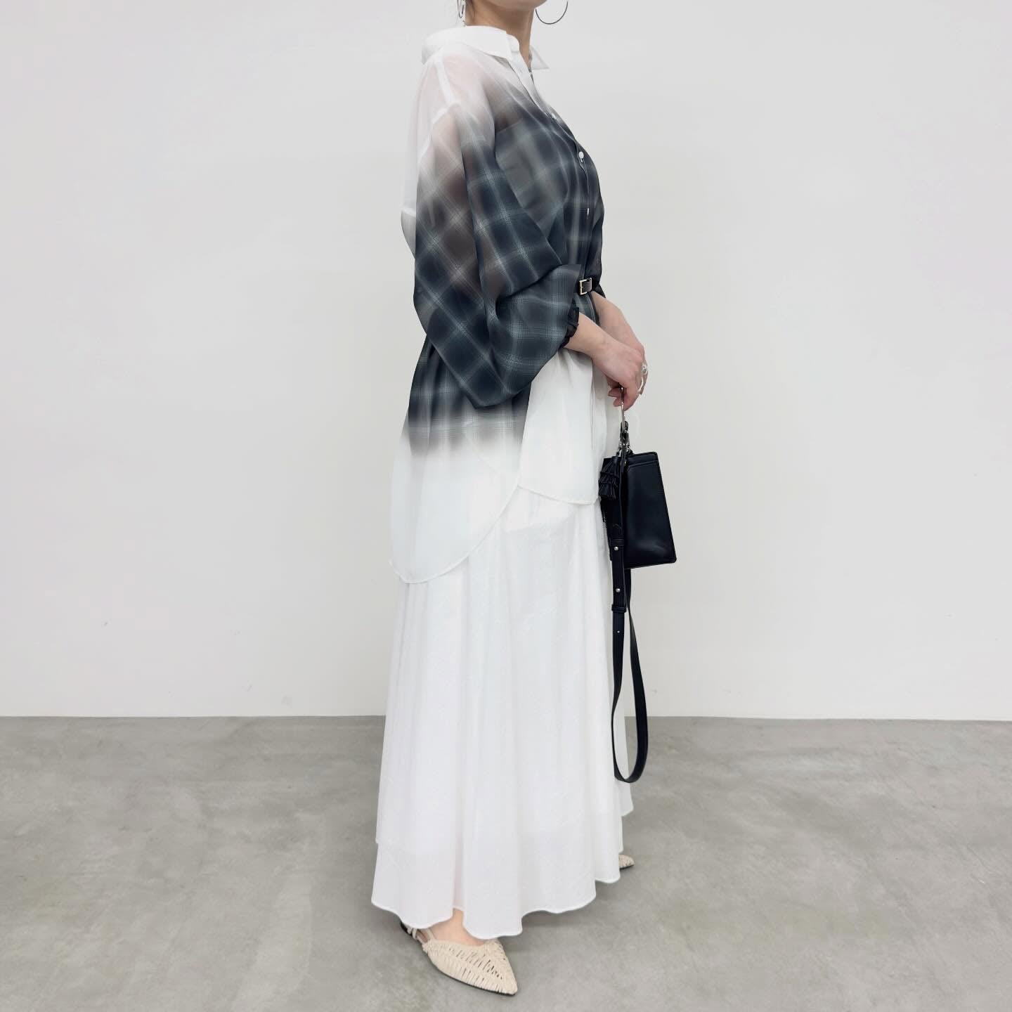 【NUS】シアーグラデーションチェック袖シャーリングシャツ/652-35500