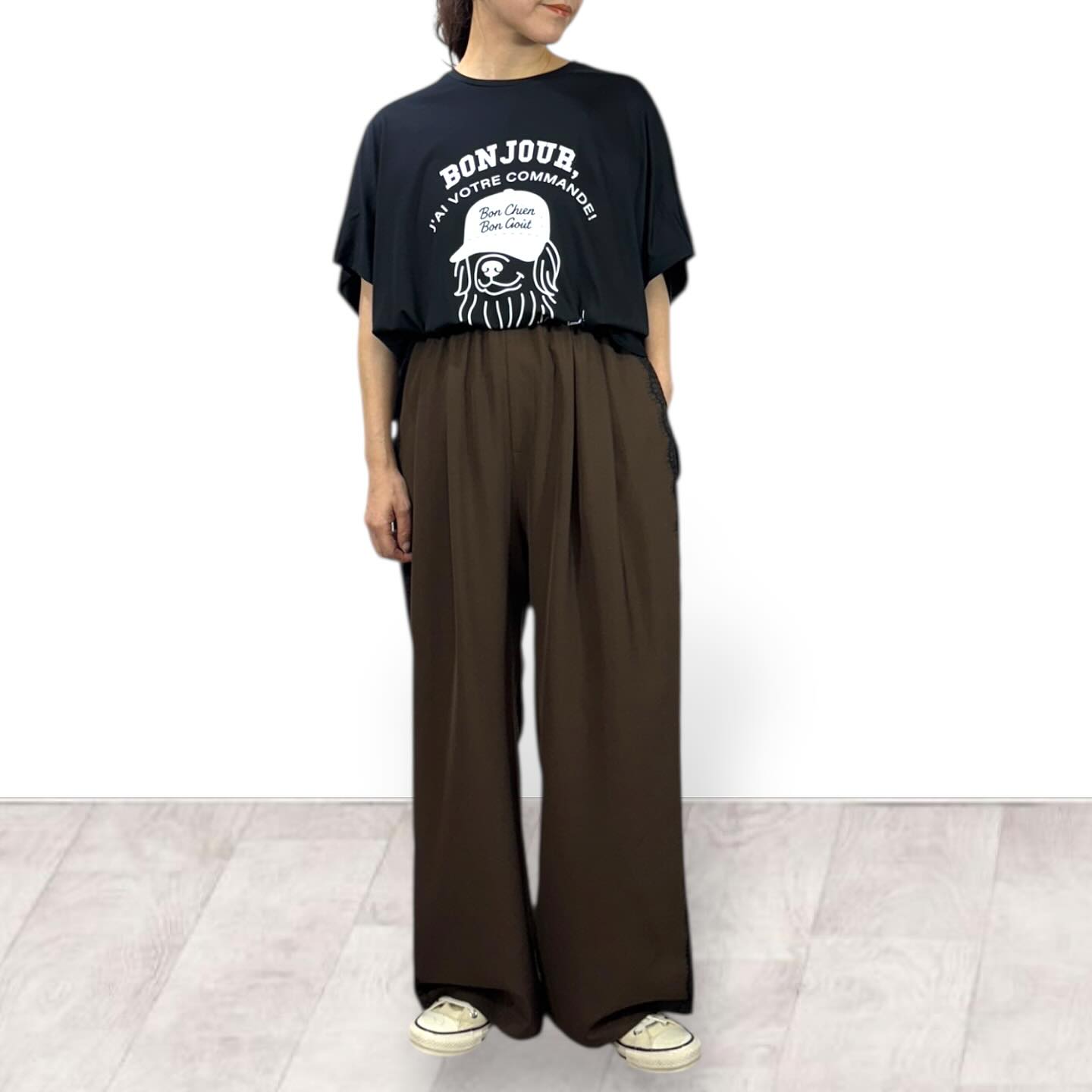 【再入荷予約】【QTUME】サマートロ×リバーレースラインタックパンツ/612-26073