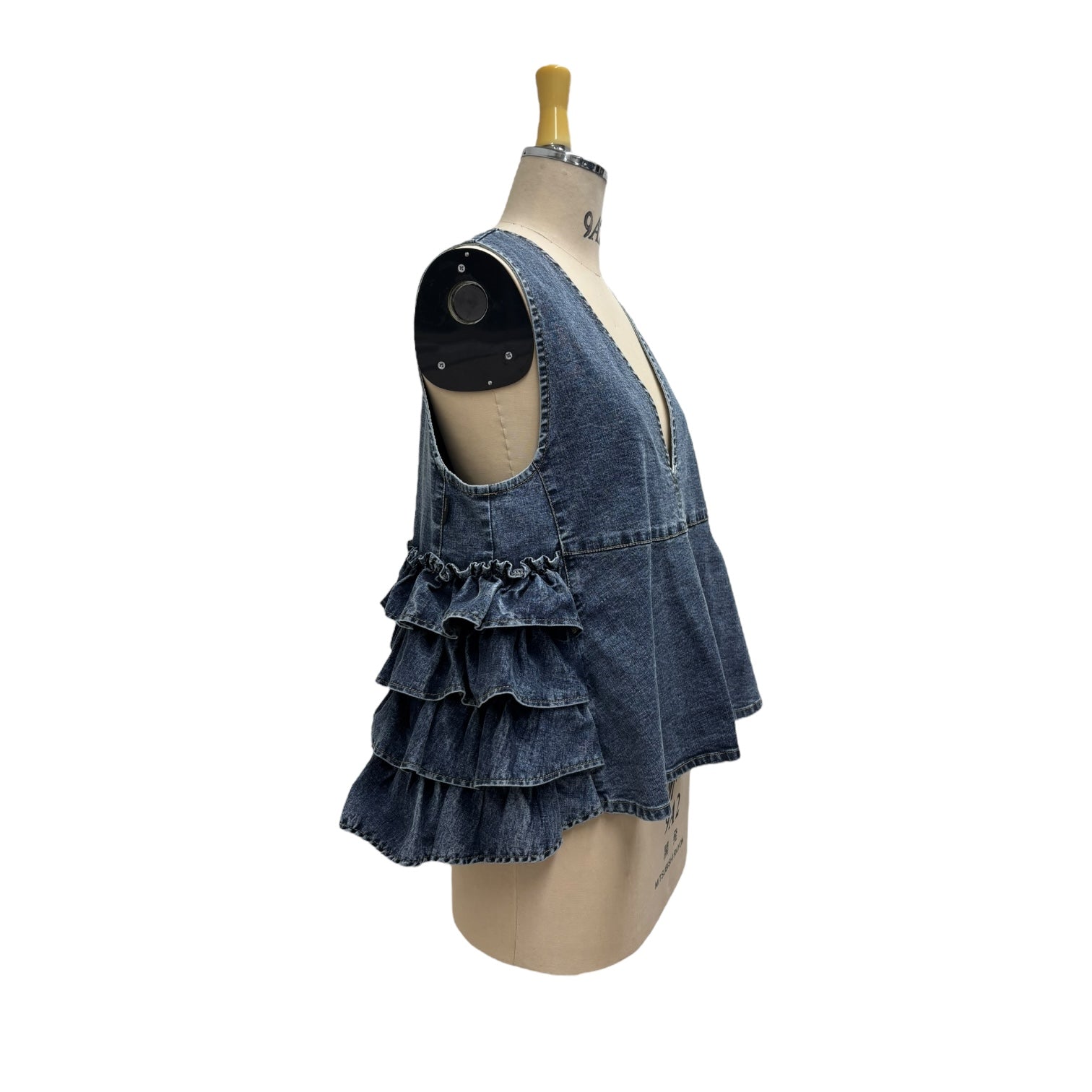 【ayane】デニム地バックフリルベスト/816315