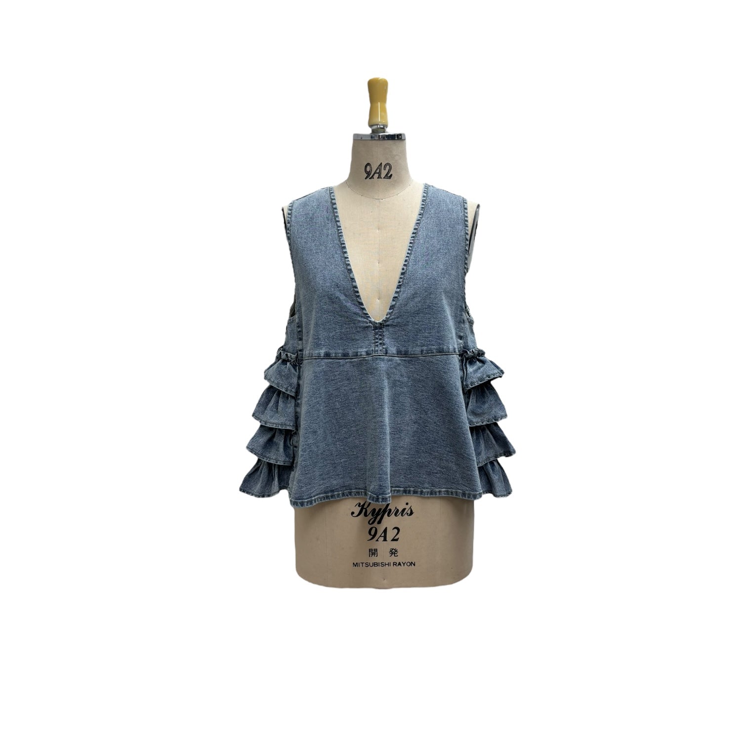 【ayane】デニム地バックフリルベスト/816315