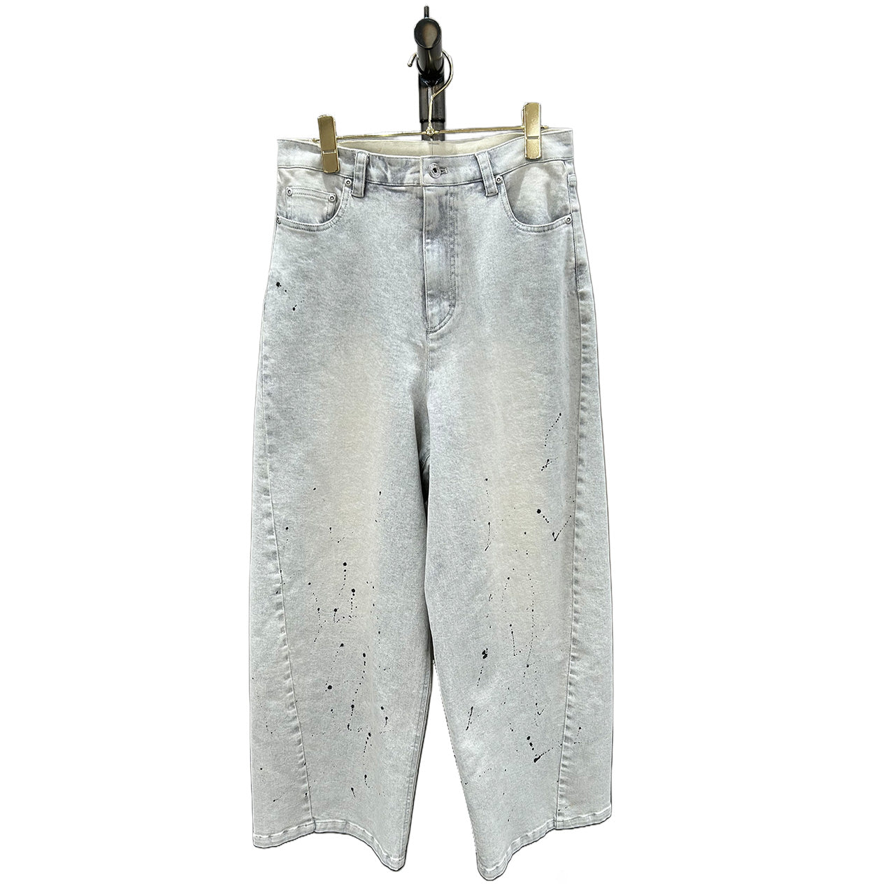 ゆっきーayane アヤン　グレイッシュバレルレッグパンツベージュ38 ayane】グレイッシュデニムバレルレッグペイントパンツ/836626