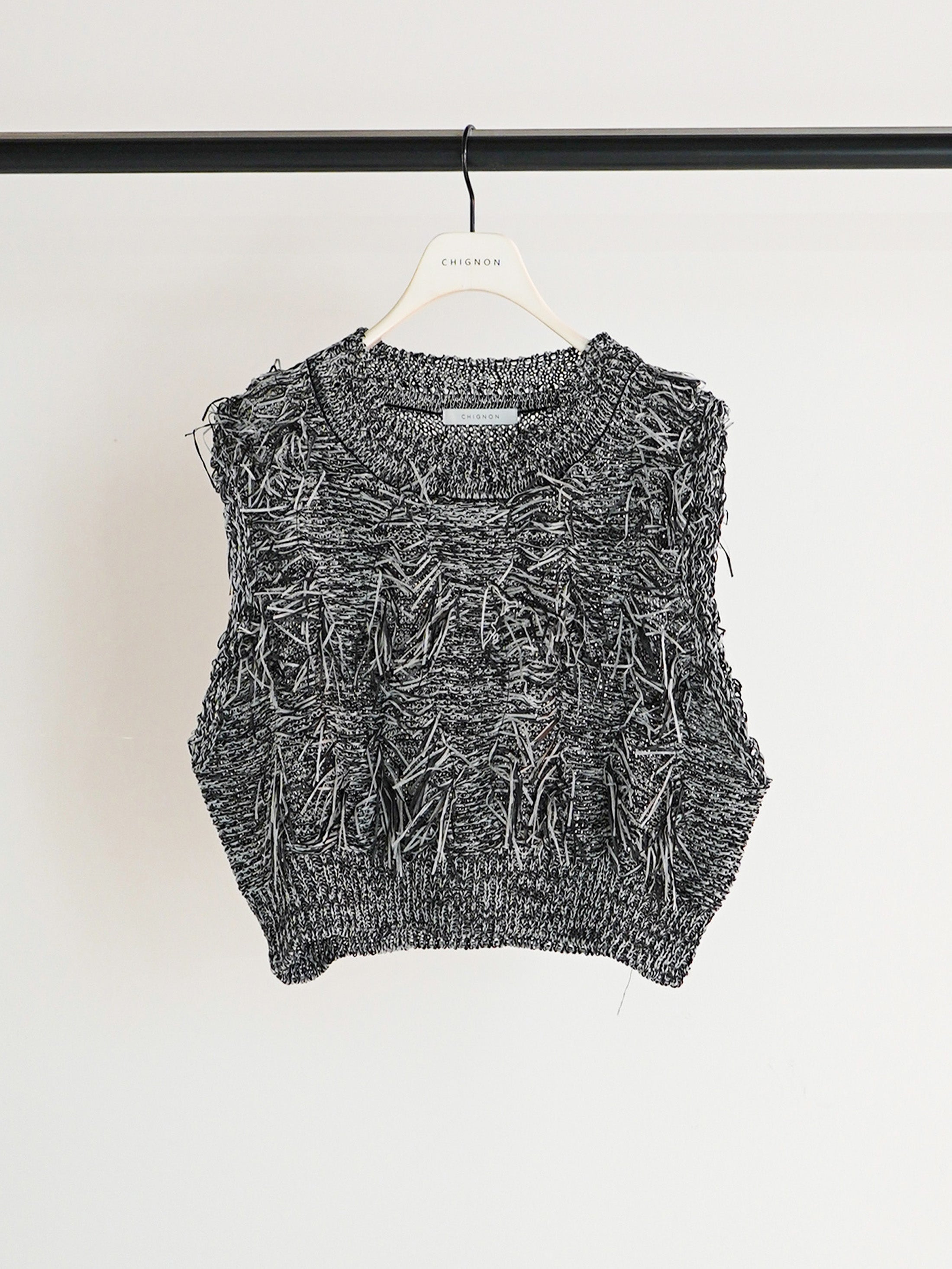 【CHIGNON】カットジャガードフリンジニットベスト/9261-091GS