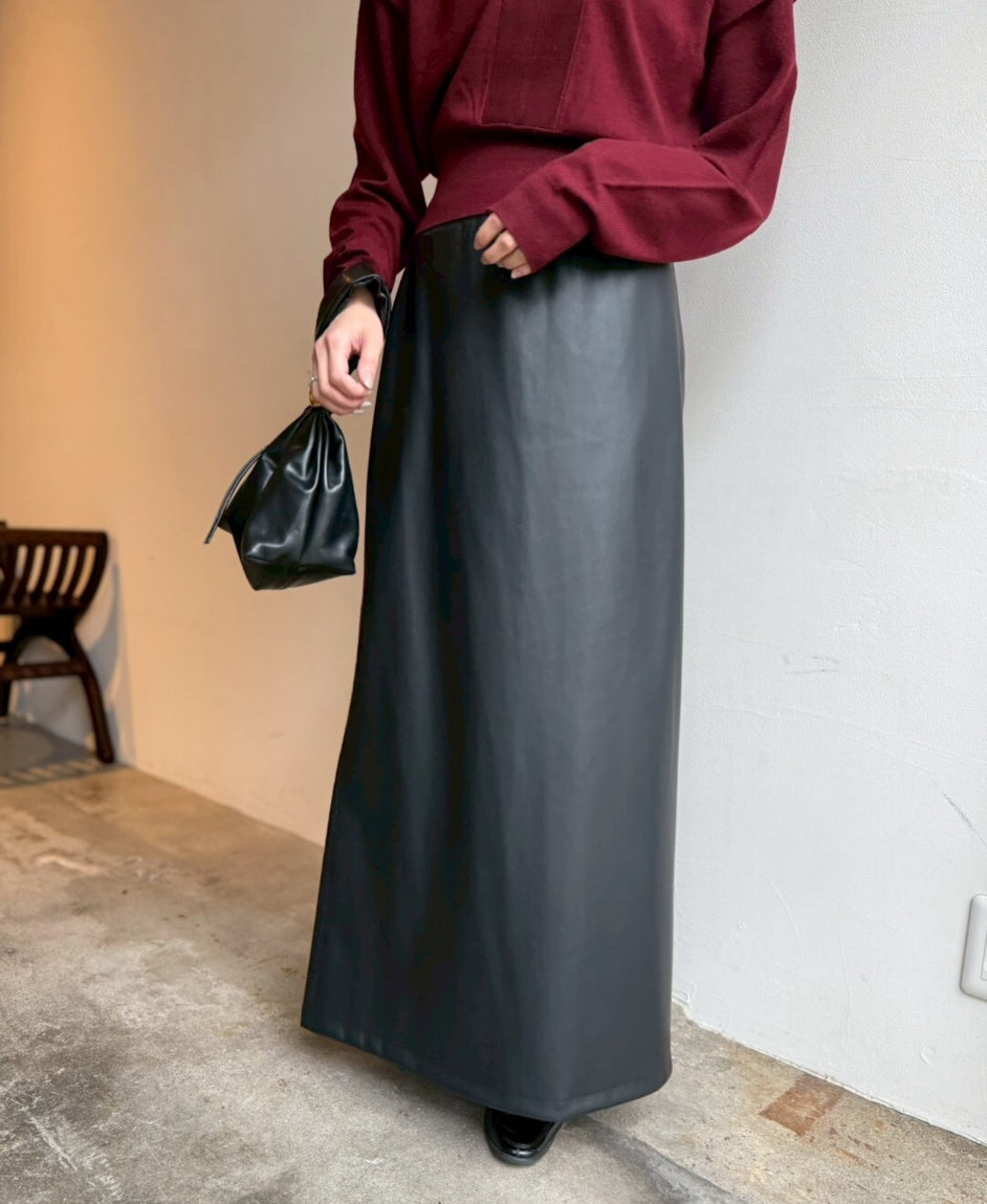 【cafune】エコレザーバックフレアスカート/545620