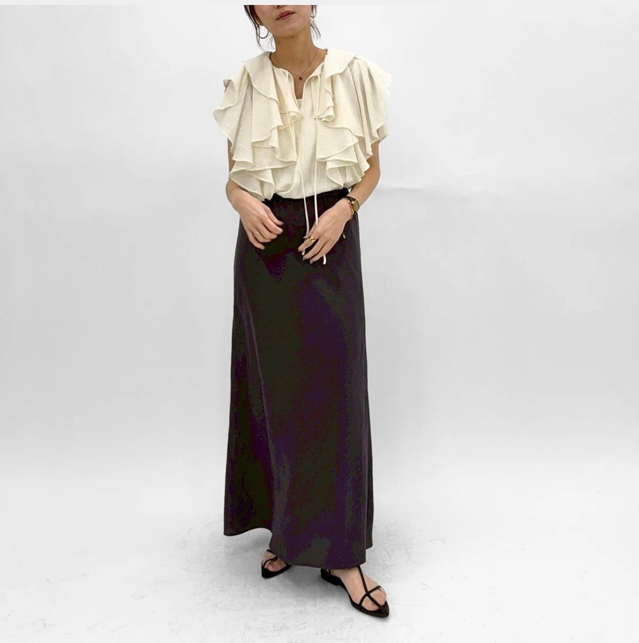 【cafune】コットン楊柳フリルブラウス/25929